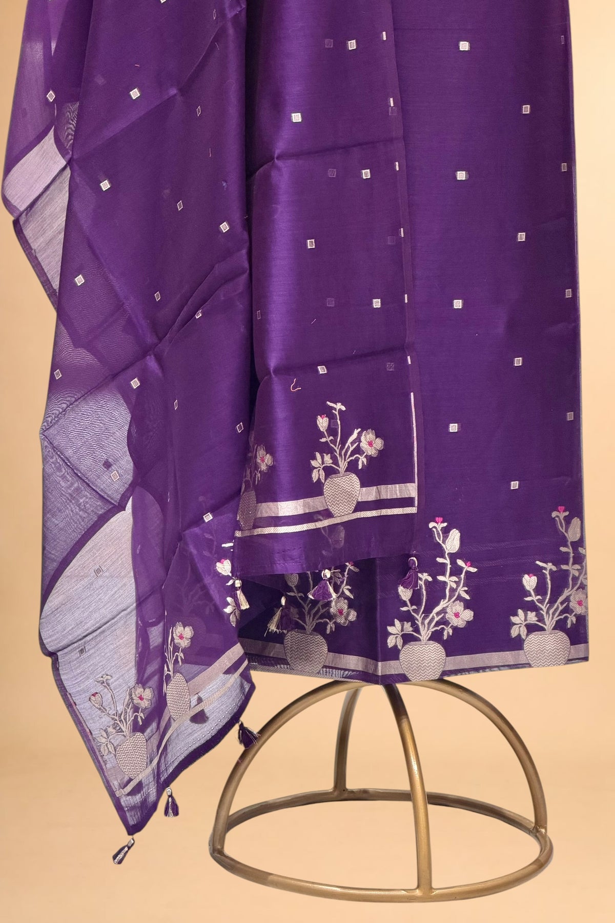 Purple Pure Banarasi Chanderi Silk Suit Set