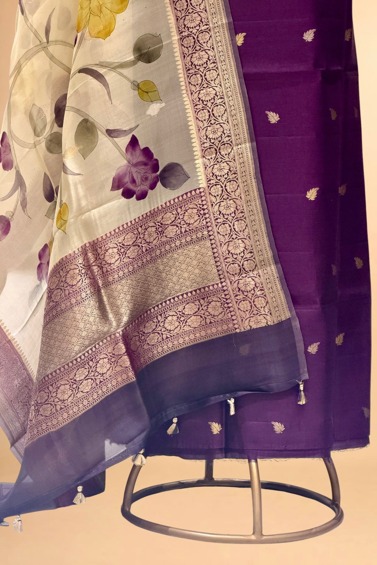 Deep Purple Chiniya Silk Suit Set With Handbrush Organza Dupatta