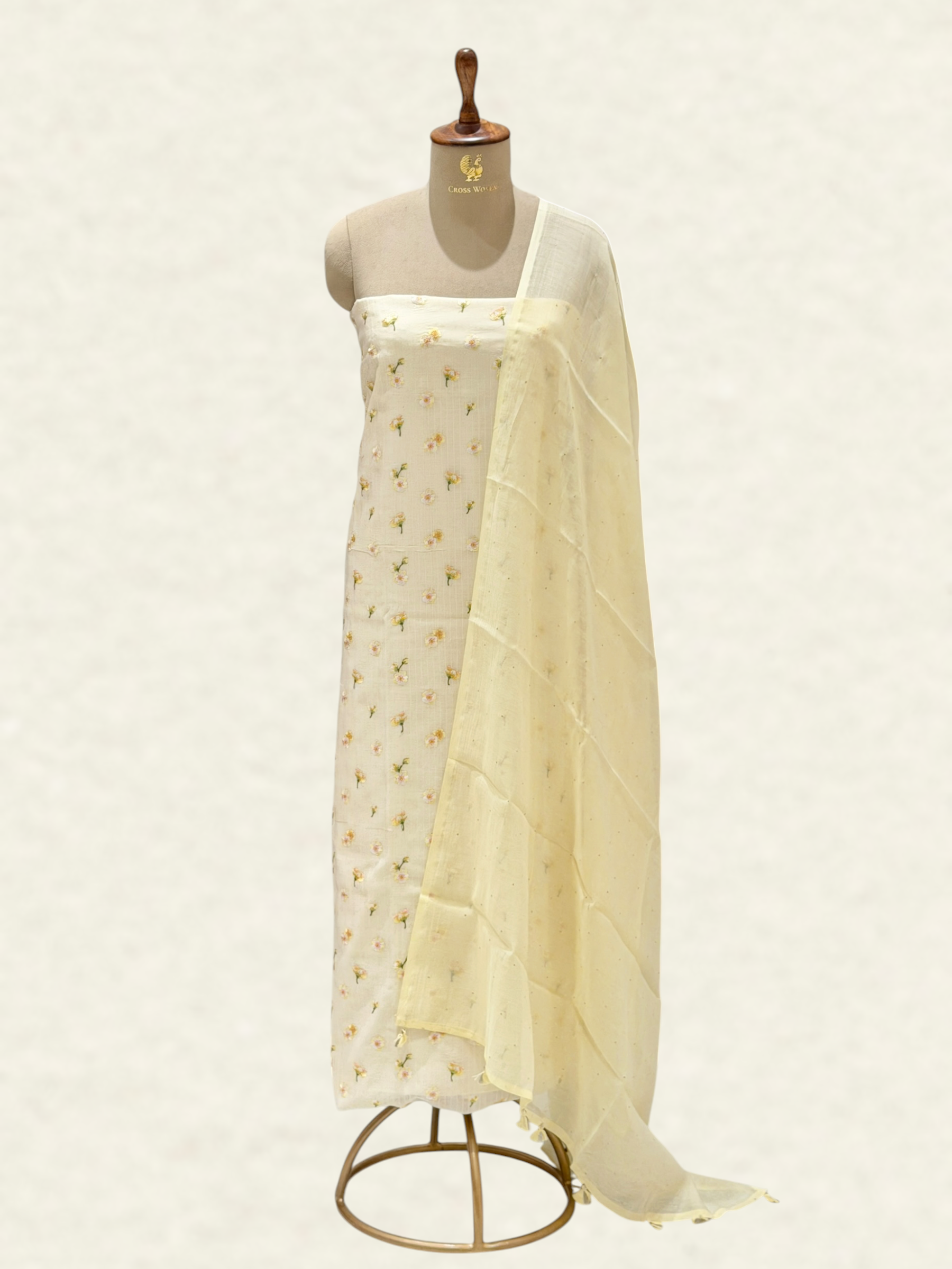 White Pure Mul Cotton Suit Set With Mukaish Work Dupatta