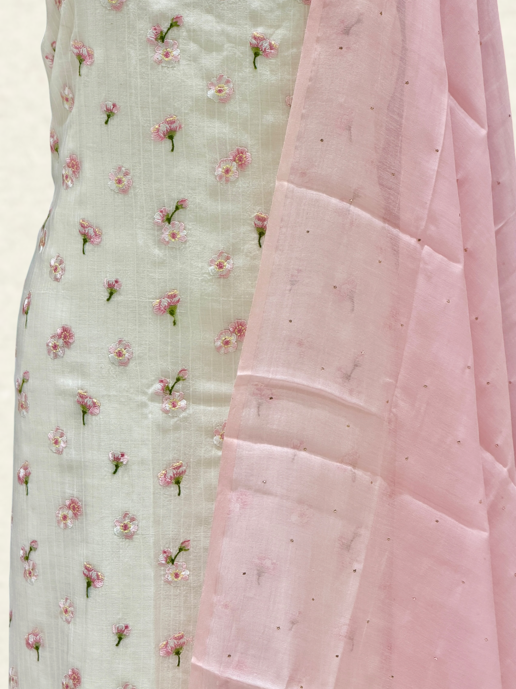White Pure Mul Cotton Suit Set With Mukaish Work Dupatta
