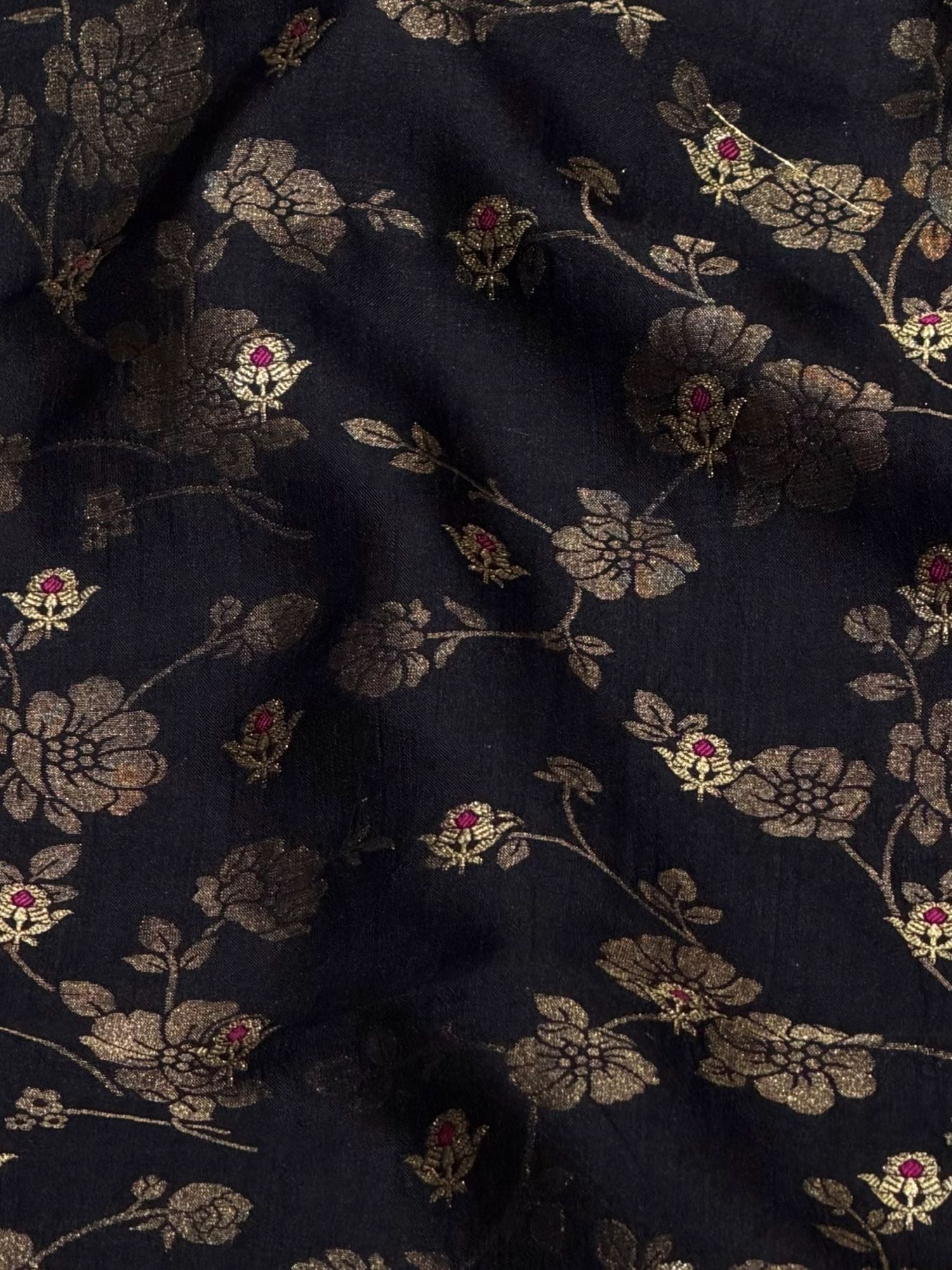 Soft Silk Fabric with Floral Vine Jaal & Meenakari Bootis