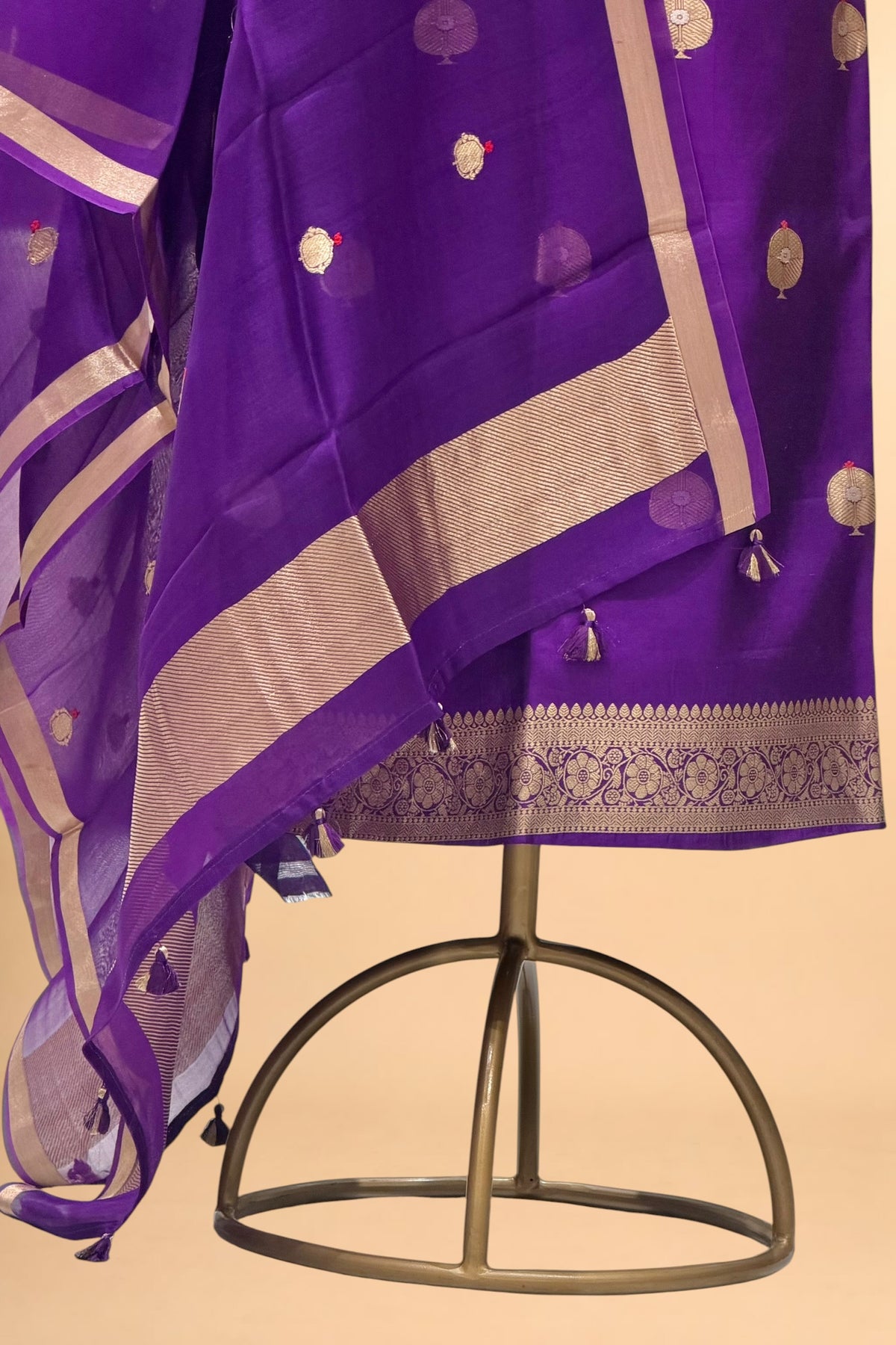 Purple Pure Soft Silk Suit Set with Organza Dupatta