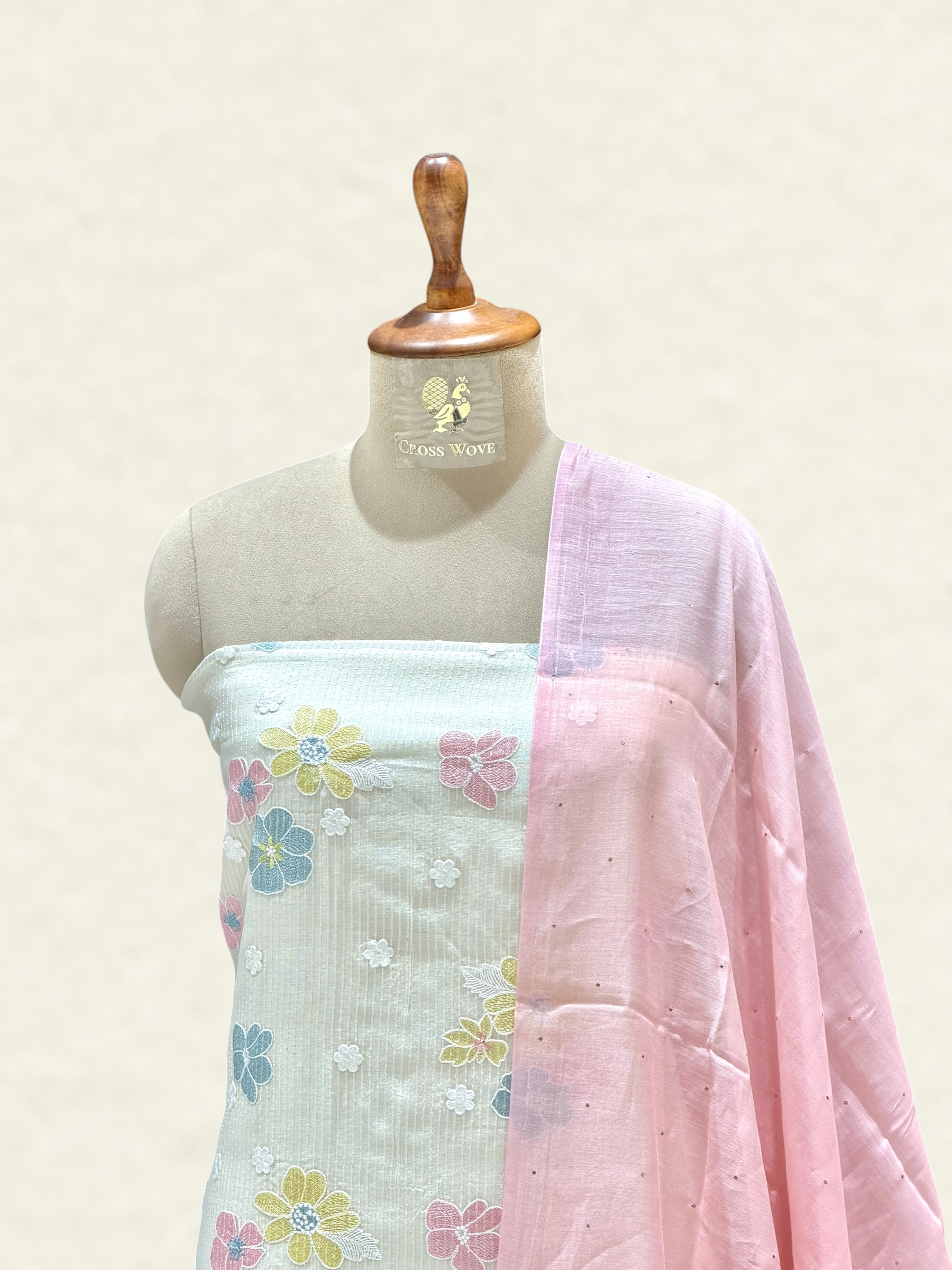 White Pure Mul Cotton Suit Set With Mukaish Work Dupatta