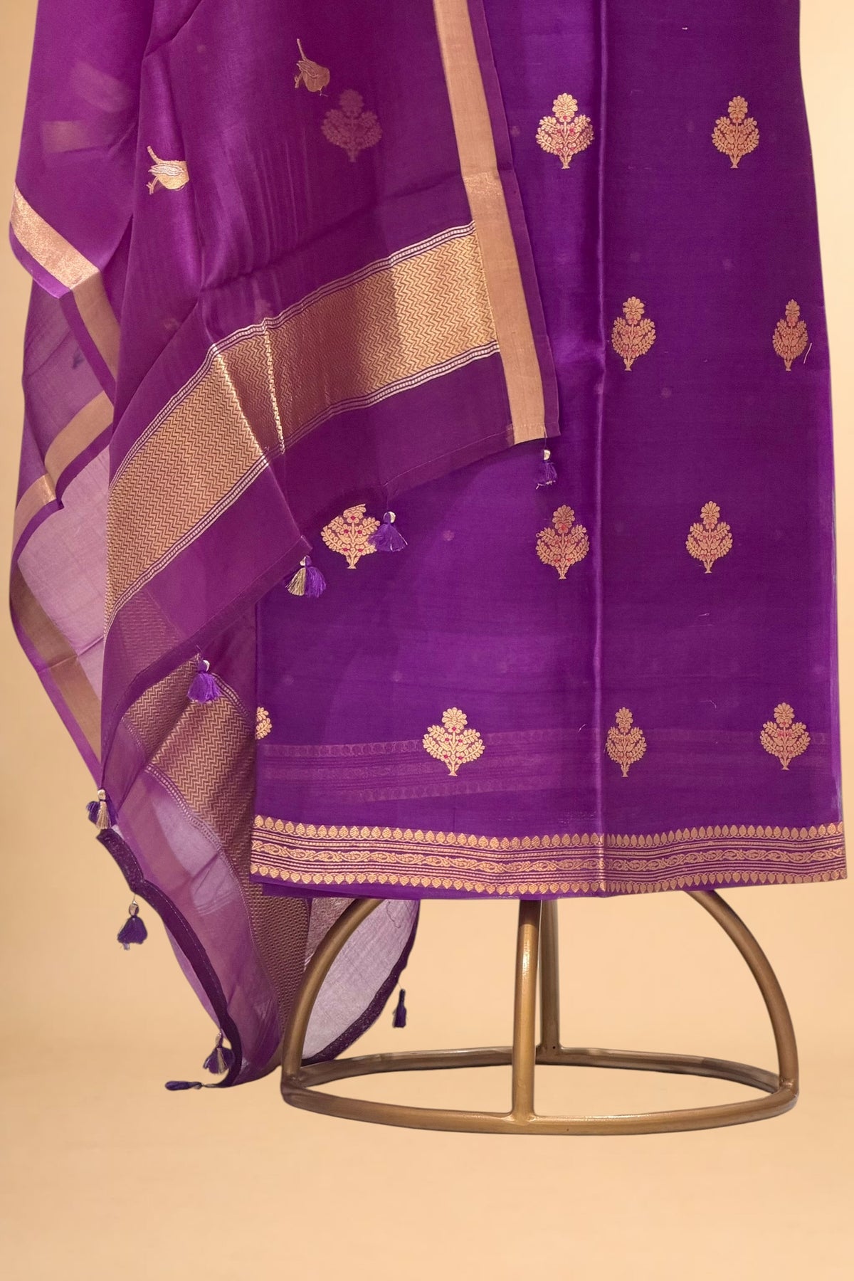 Purple Pure Organza Silk Suit Set with Bird Motif Dupatta