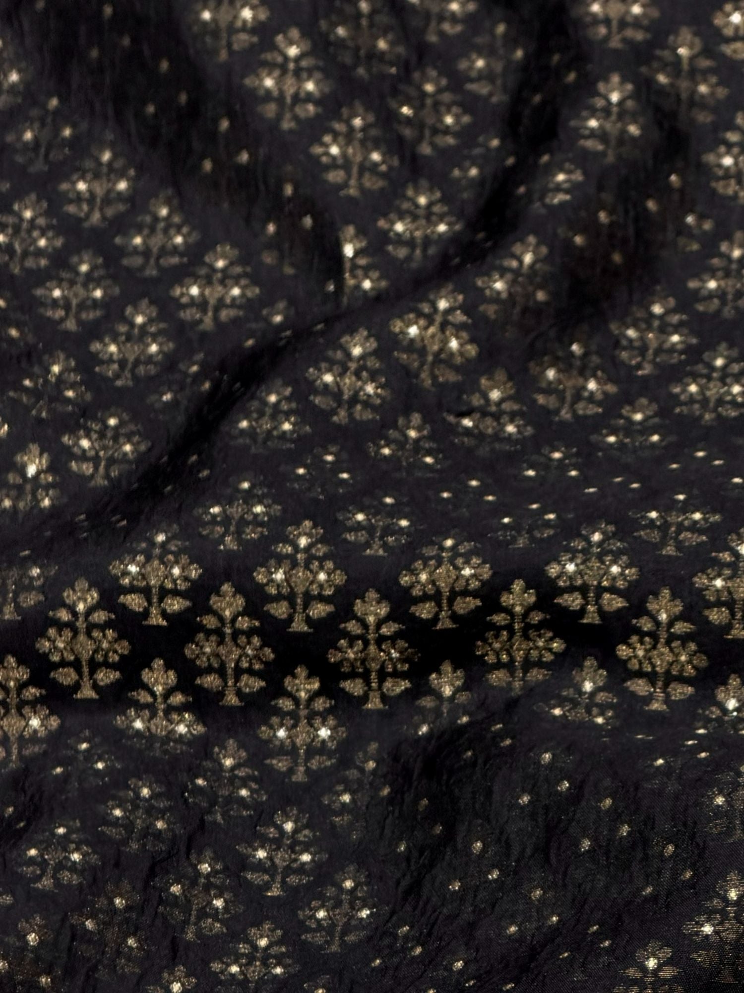 Black Soft Silk Fabric with Floral Booti