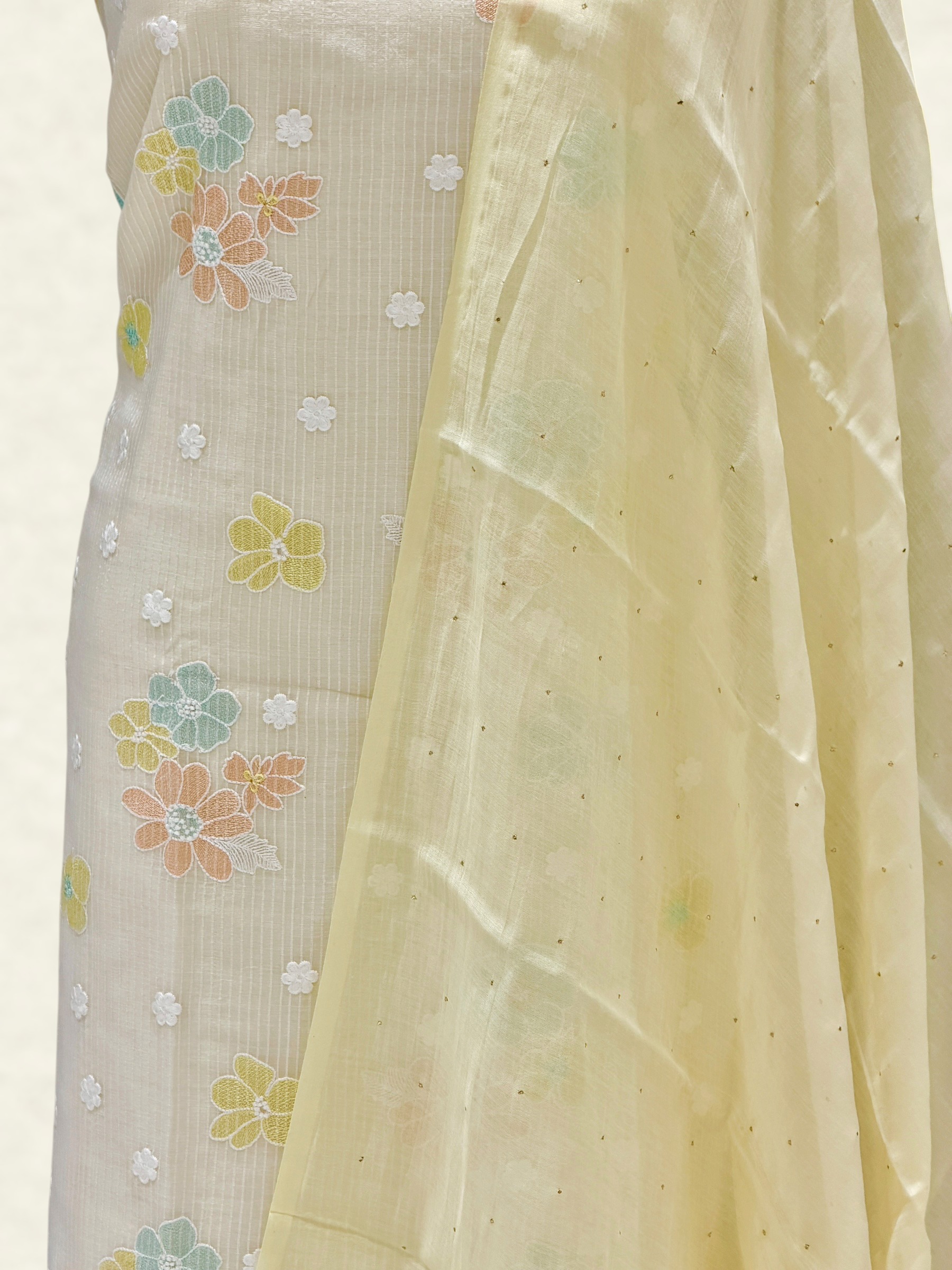 White Pure Mul Cotton Suit Set With Mukaish Work Dupatta