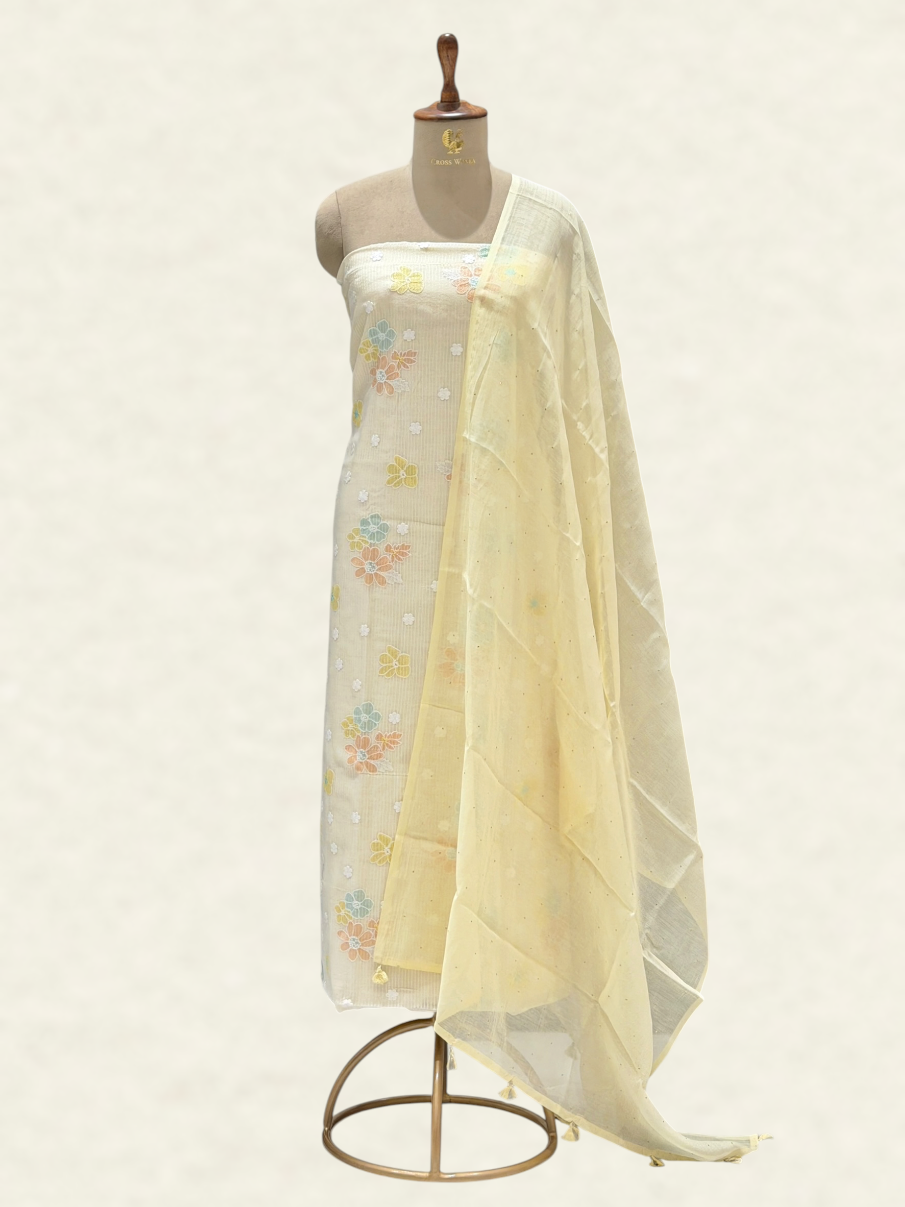 White Pure Mul Cotton Suit Set With Mukaish Work Dupatta