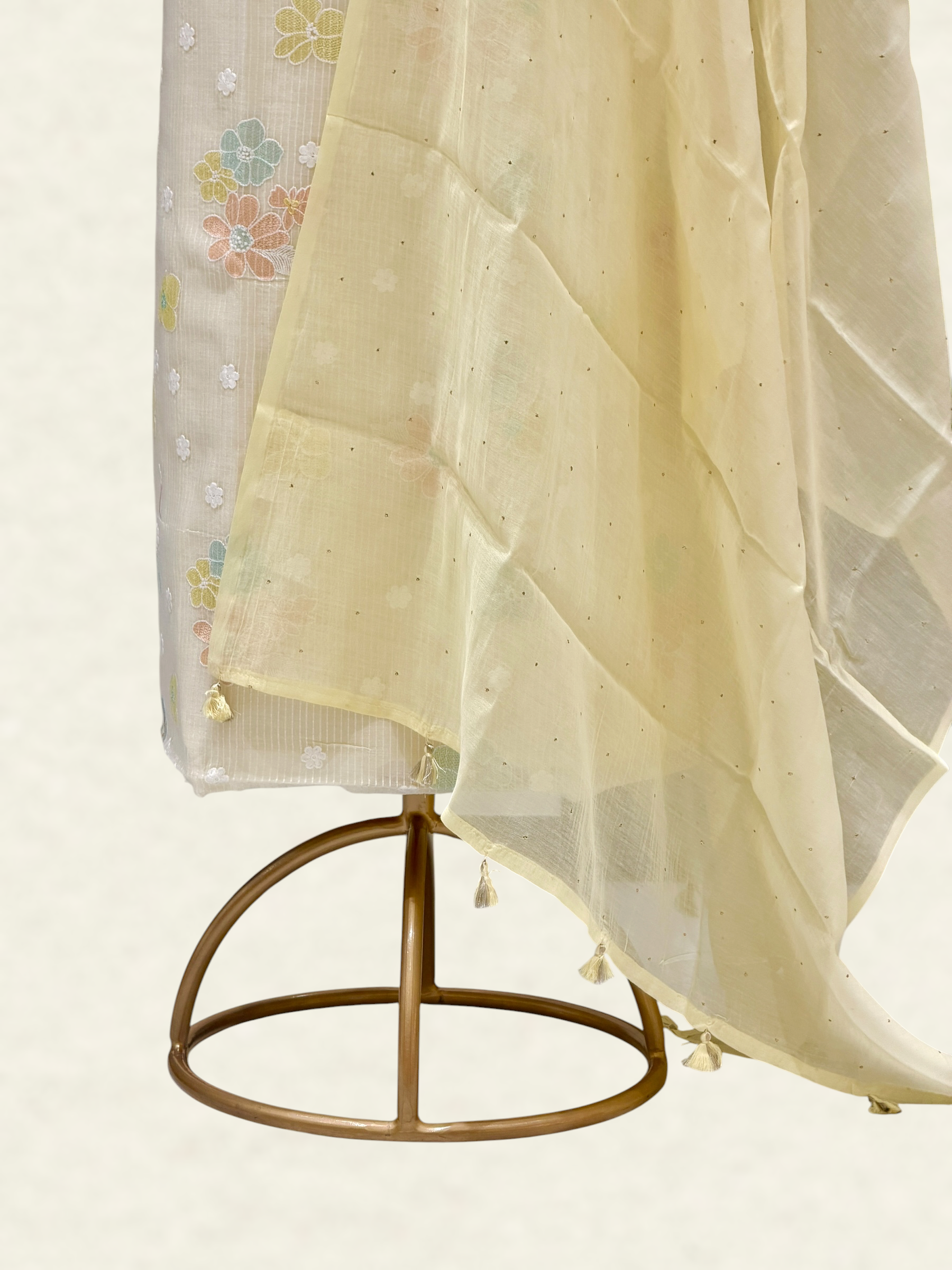 White Pure Mul Cotton Suit Set With Mukaish Work Dupatta