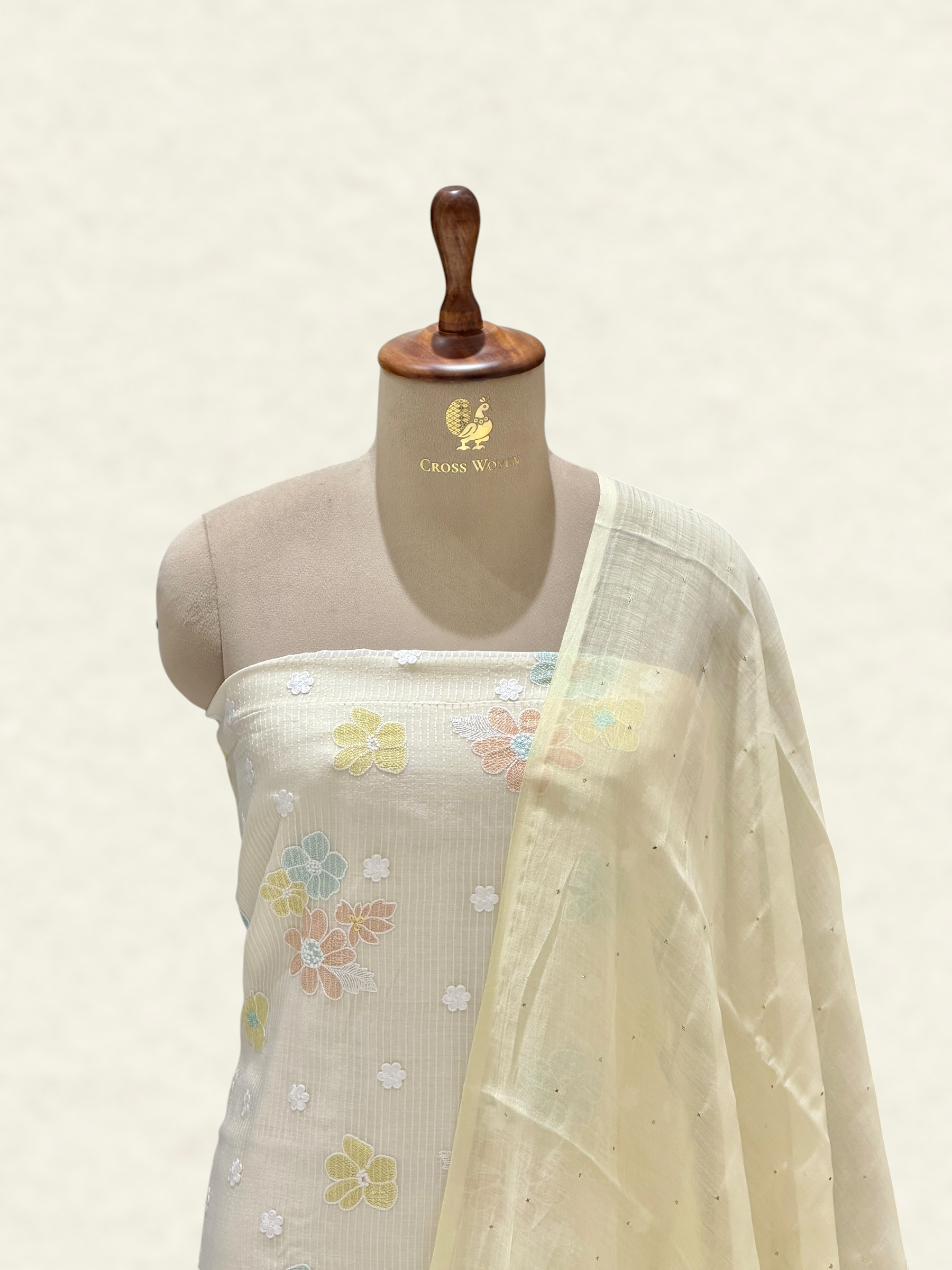 White Pure Mul Cotton Suit Set With Mukaish Work Dupatta