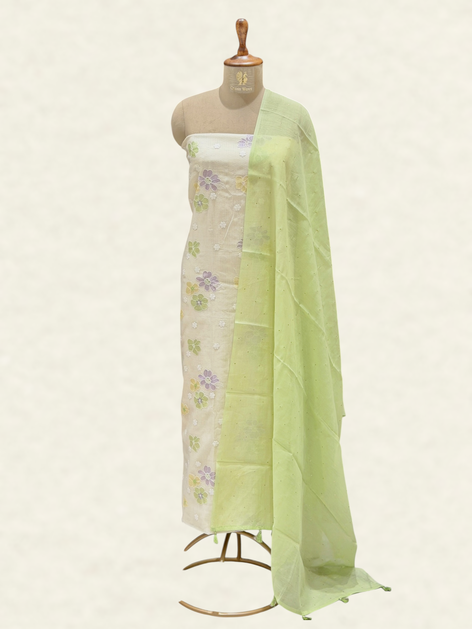 White Pure Mul Cotton Suit Set With Mukaish Work Dupatta