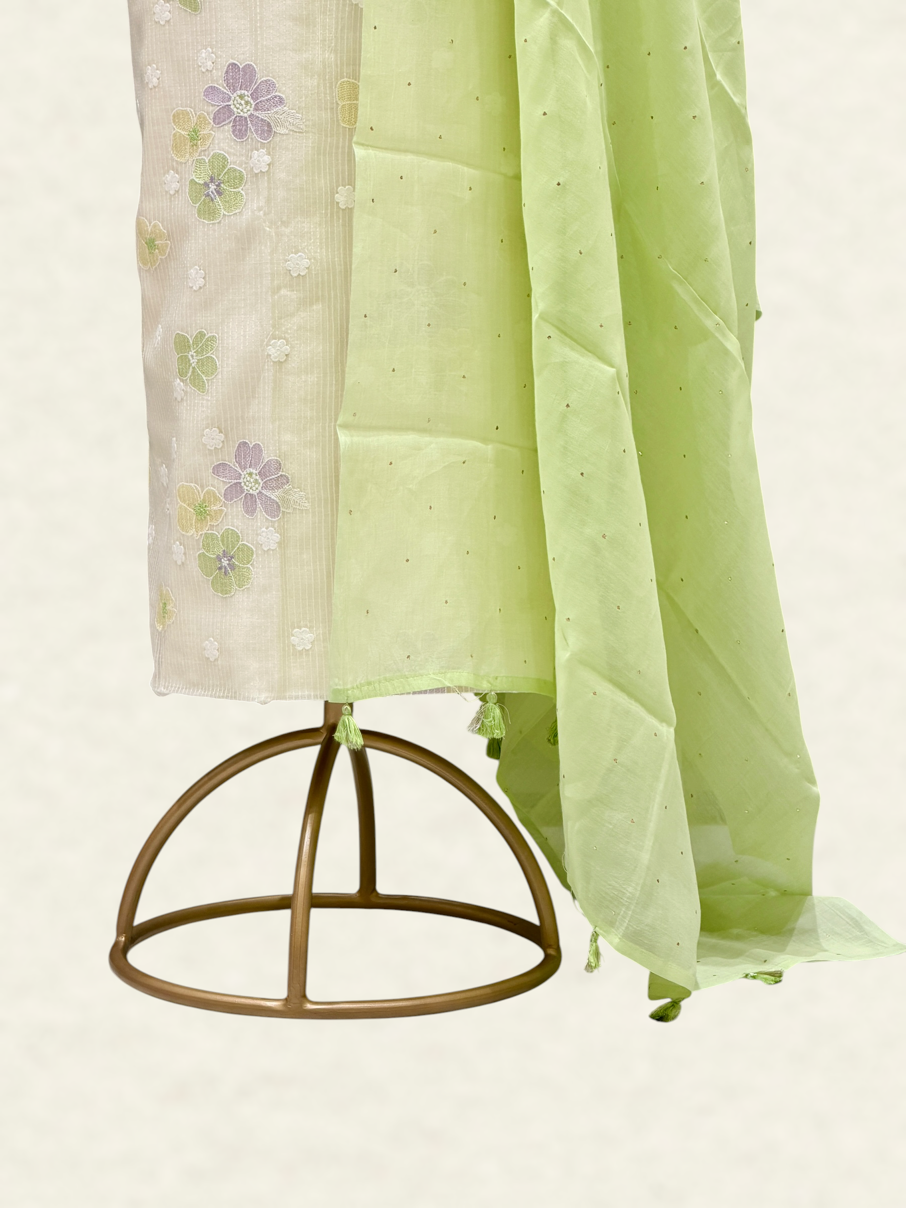 White Pure Mul Cotton Suit Set With Mukaish Work Dupatta