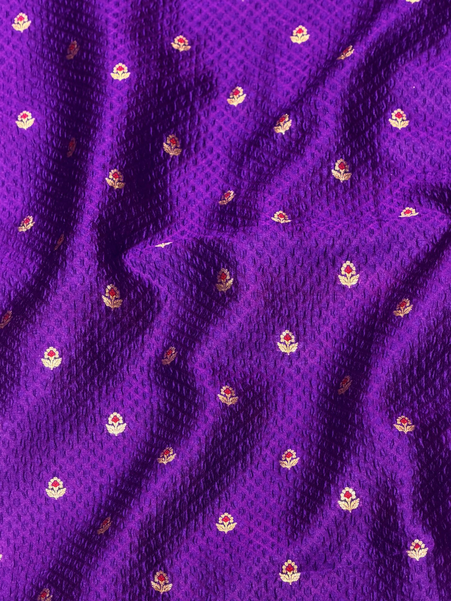 Royal Purple Soft Silk Fabric with Meenakari Zari Floral Bootis
