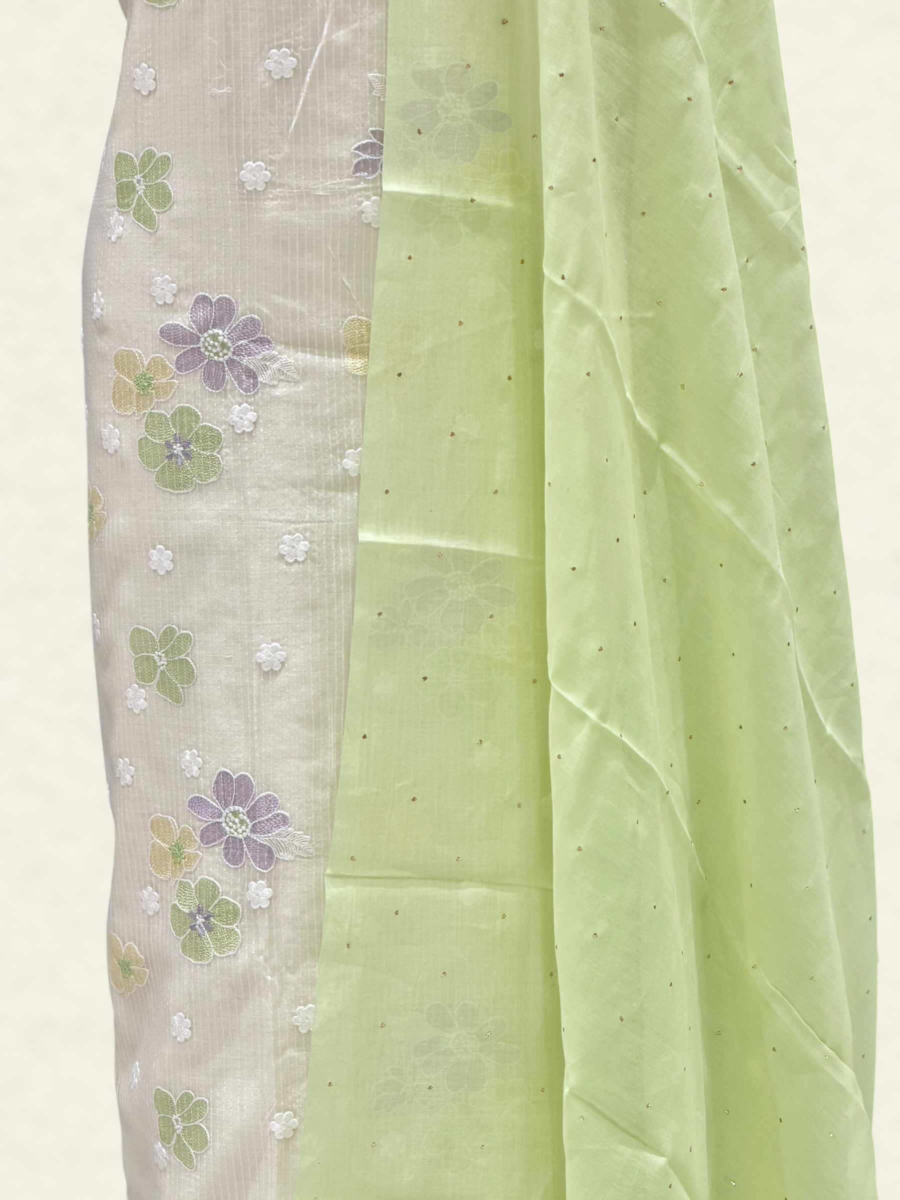 White Pure Mul Cotton Suit Set With Mukaish Work Dupatta