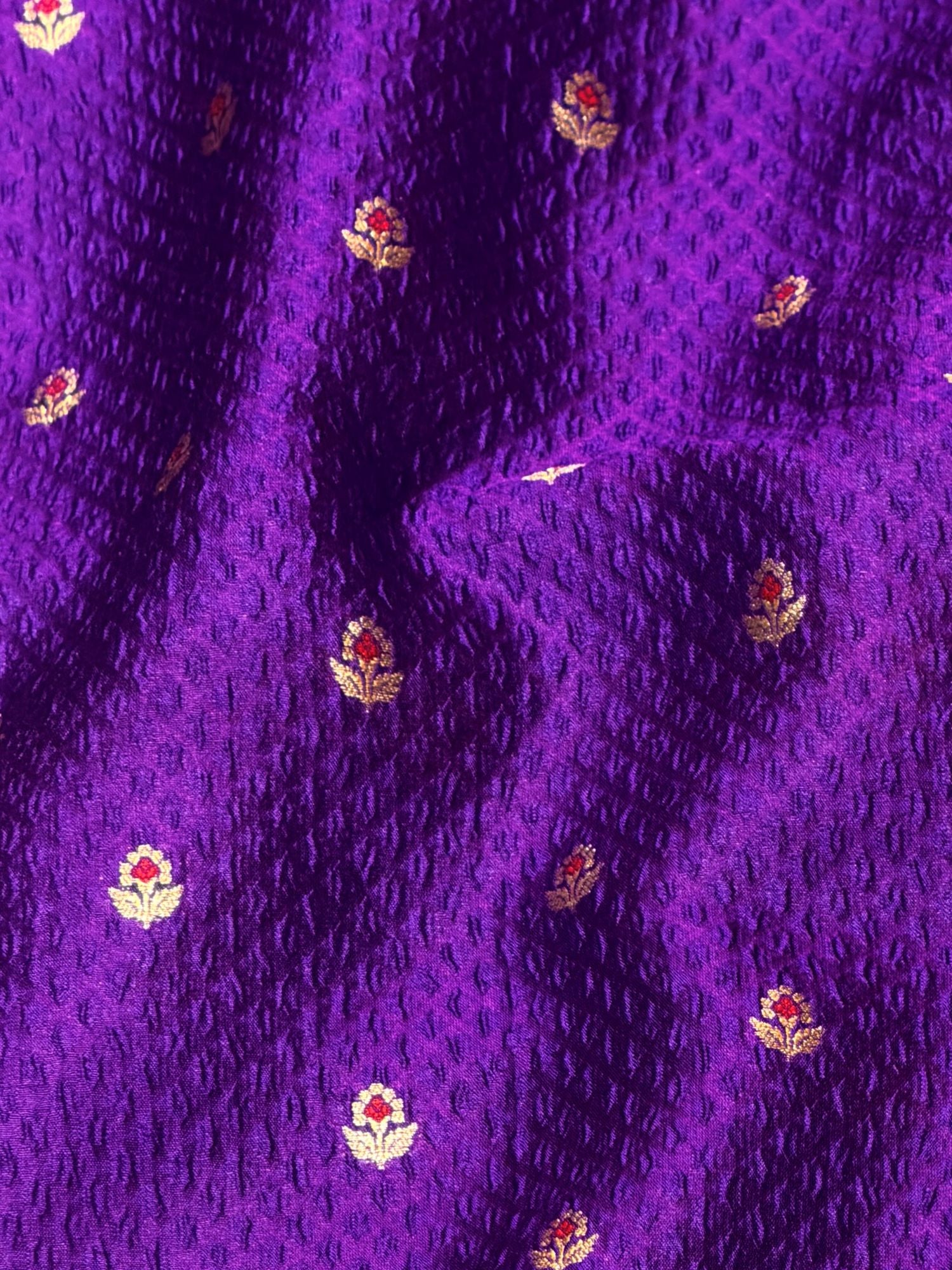 Royal Purple Soft Silk Fabric with Meenakari Zari Floral Bootis