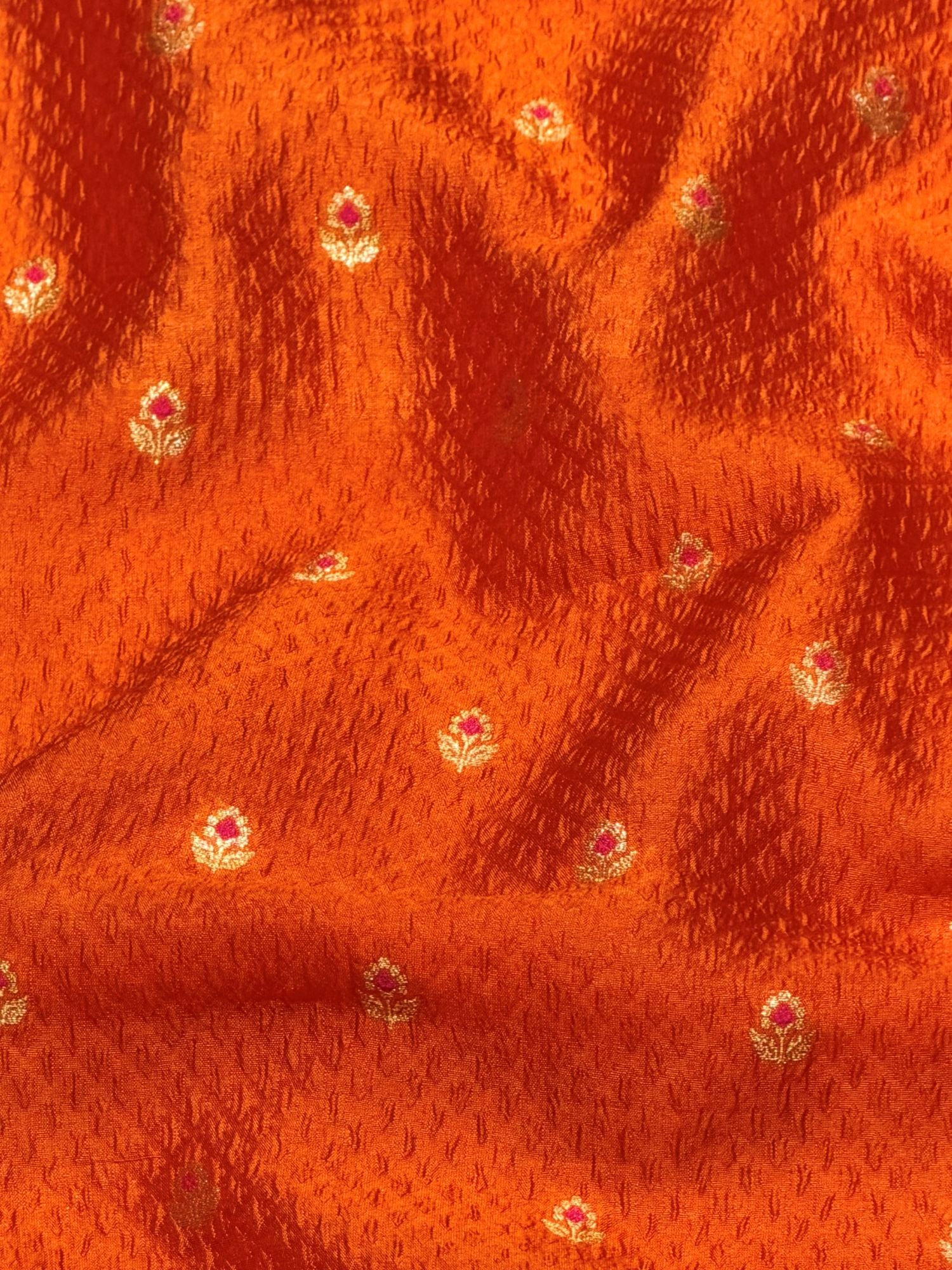Deep Orange Soft Silk Fabric with Textured Weave & Meenakari Floral Bootis