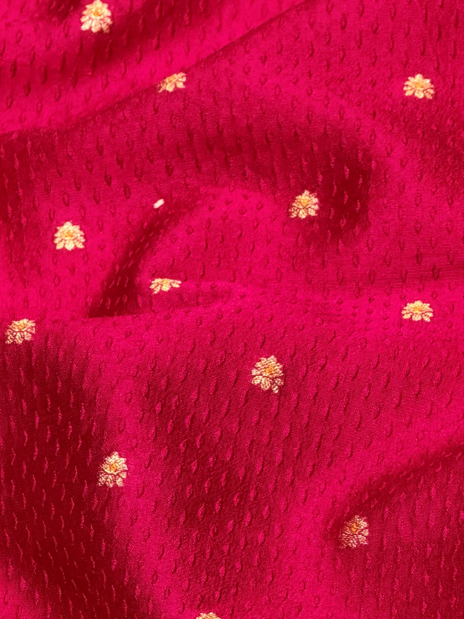 Rani Pink Soft Silk Fabric with Textured Weave & Gold Zari Bootis