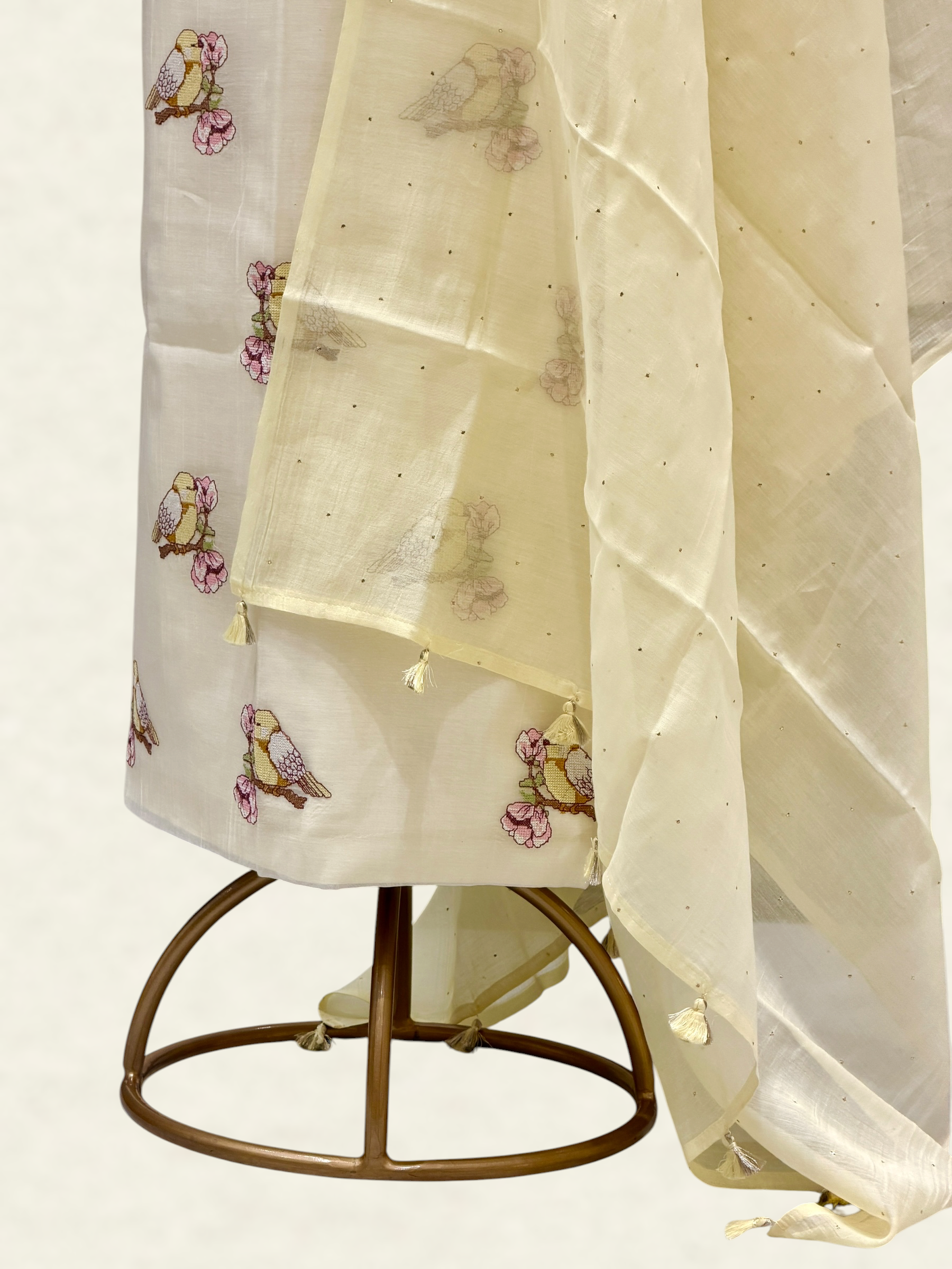 White Pure Mul Cotton Suit Set With Mukaish Work Dupatta