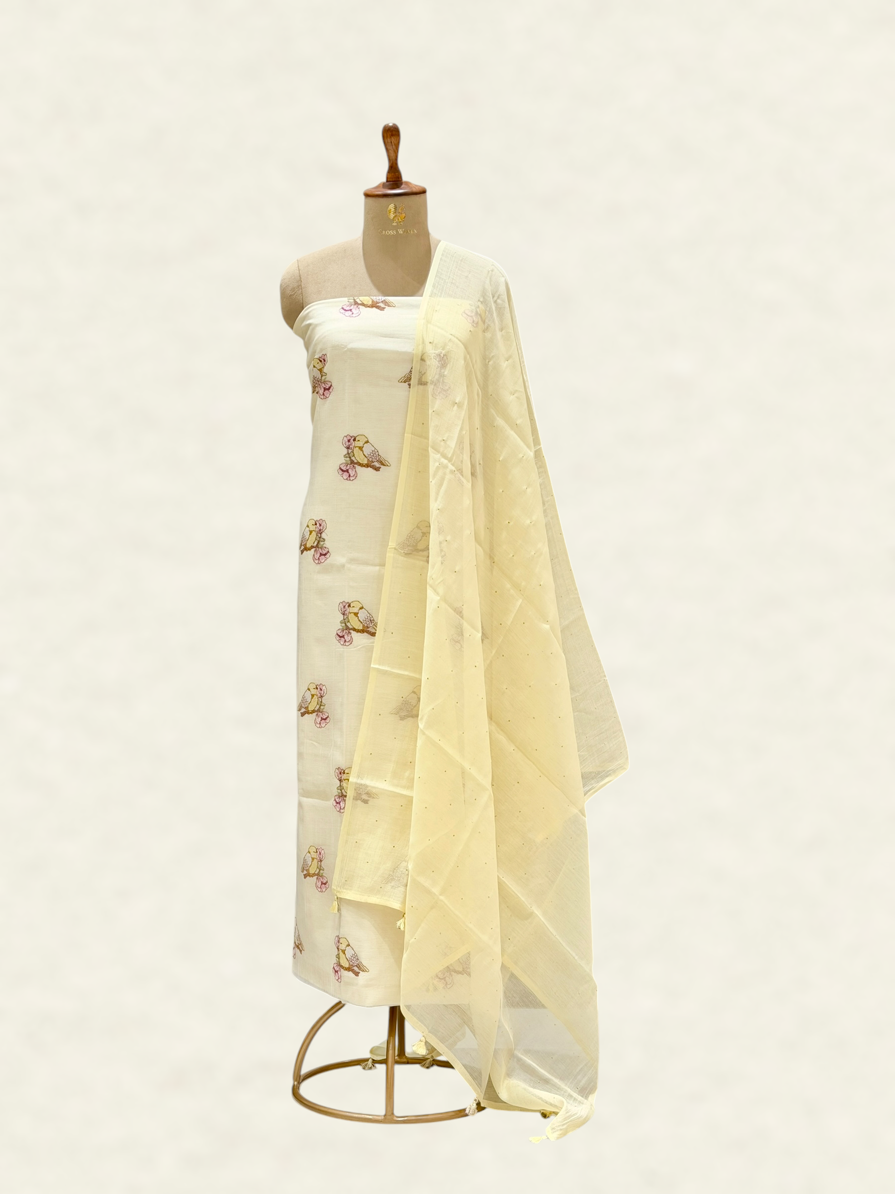 White Pure Mul Cotton Suit Set With Mukaish Work Dupatta