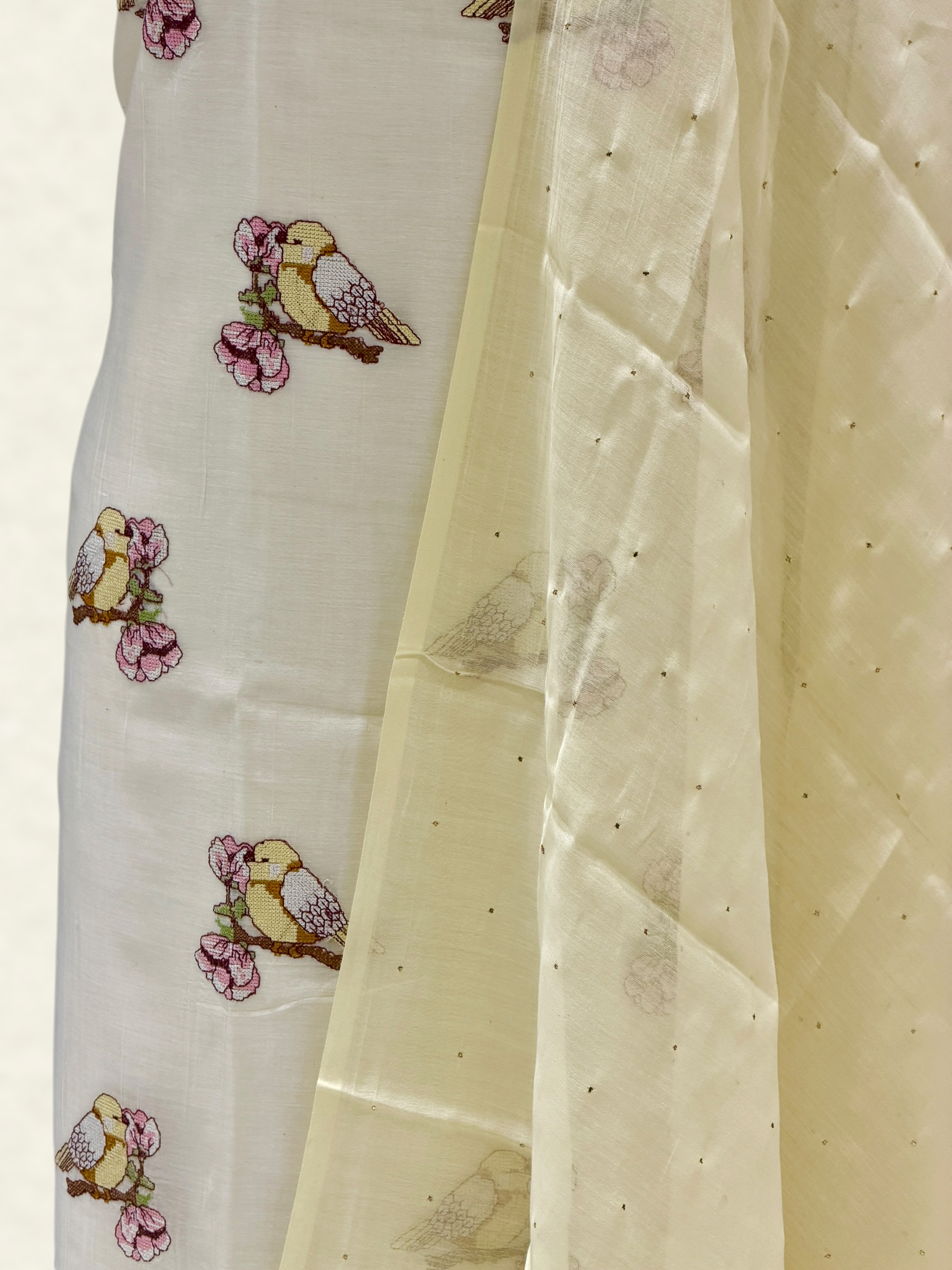 White Pure Mul Cotton Suit Set With Mukaish Work Dupatta