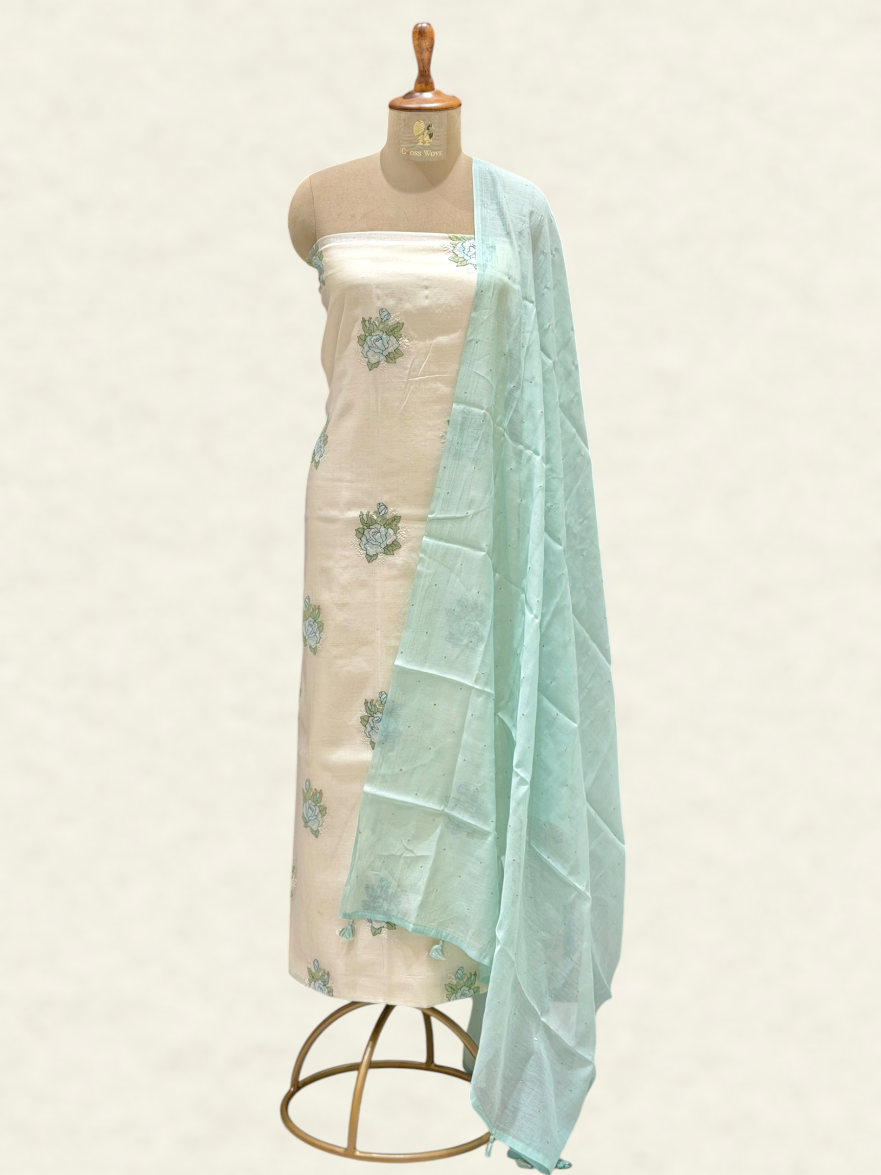 White Pure Mul Cotton Suit Set With Mukaish Work Dupatta