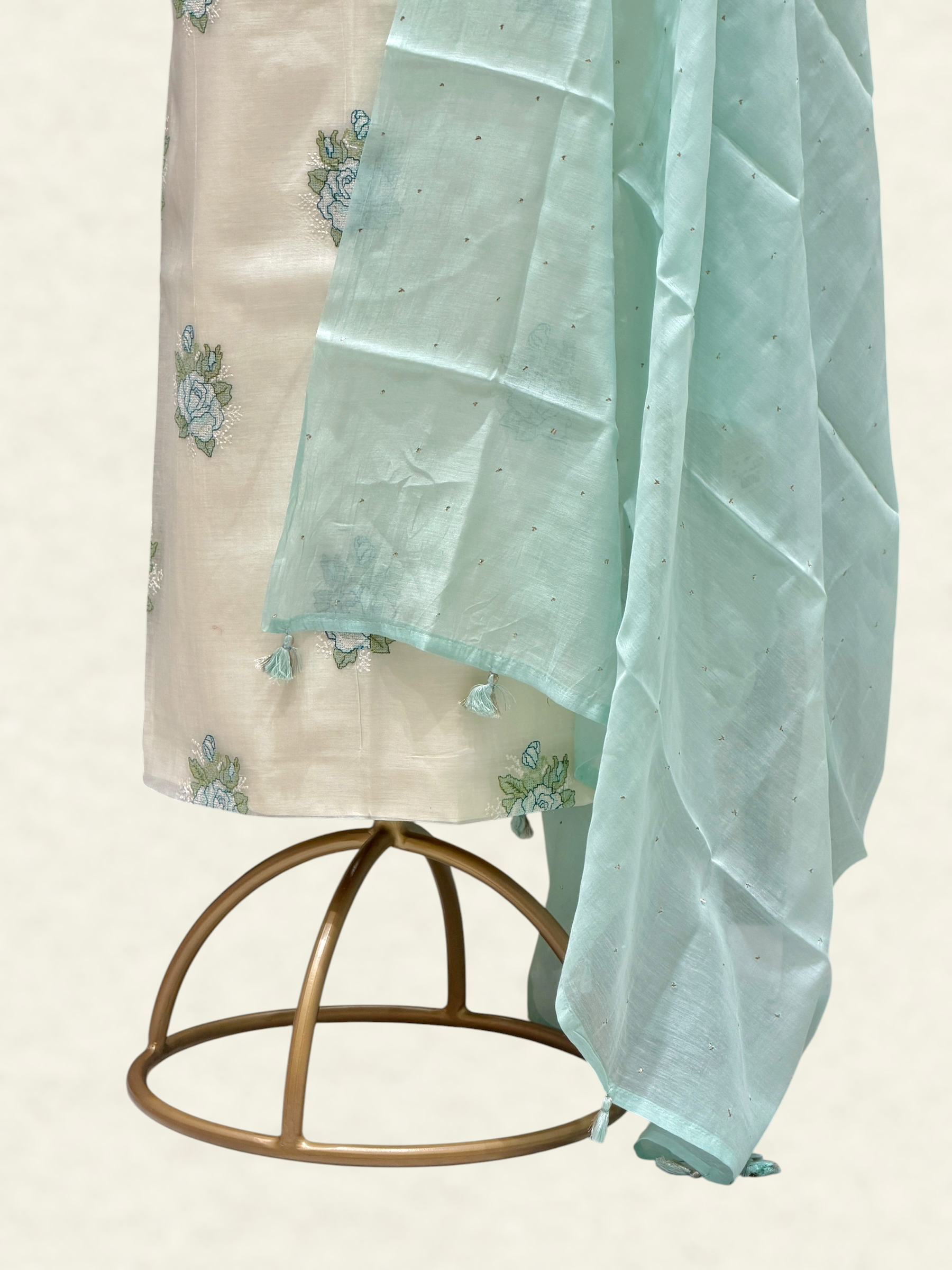 White Pure Mul Cotton Suit Set With Mukaish Work Dupatta