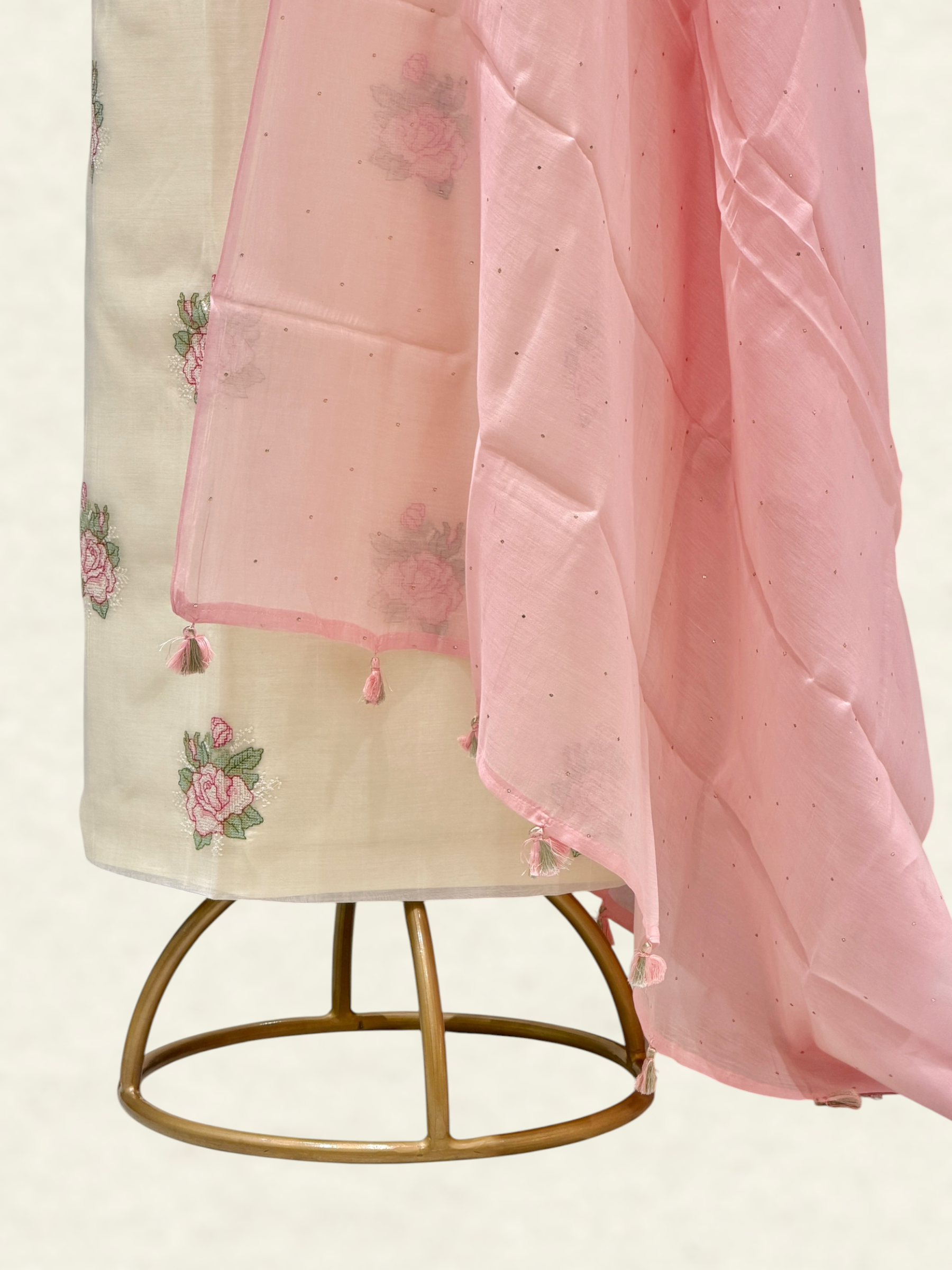 White Pure Mul Cotton Suit Set With Mukaish Work Dupatta