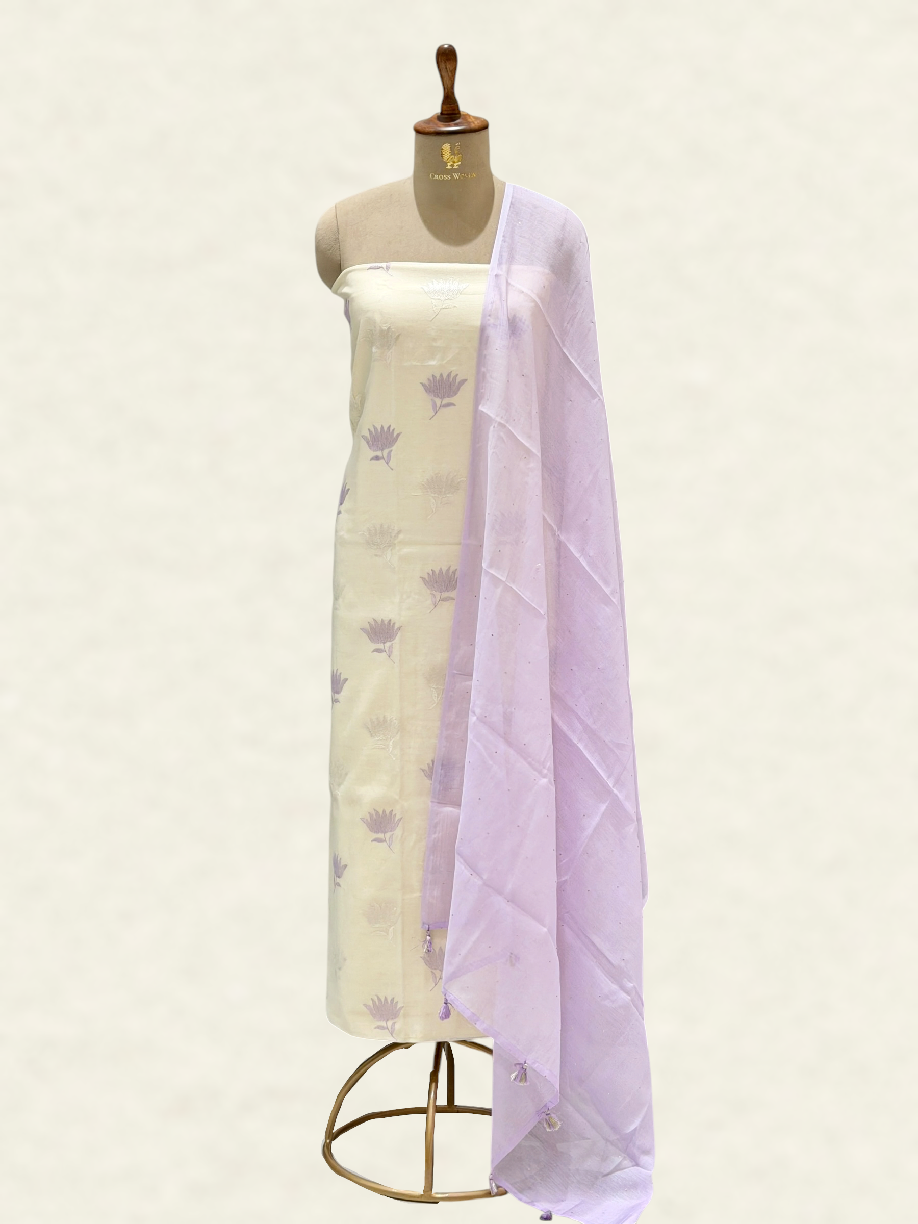 White Pure Mul Cotton Suit Set With Mukaish Work Dupatta