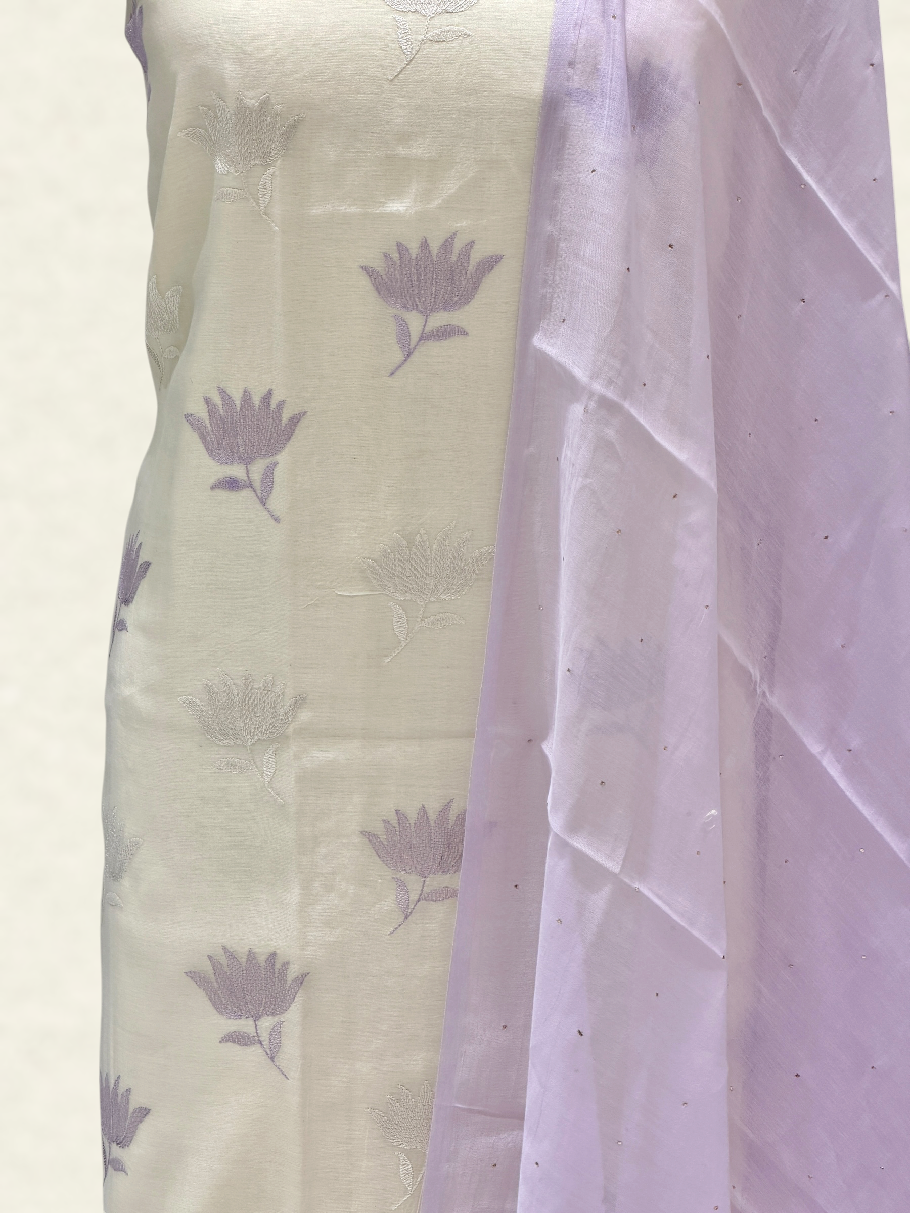 White Pure Mul Cotton Suit Set With Mukaish Work Dupatta