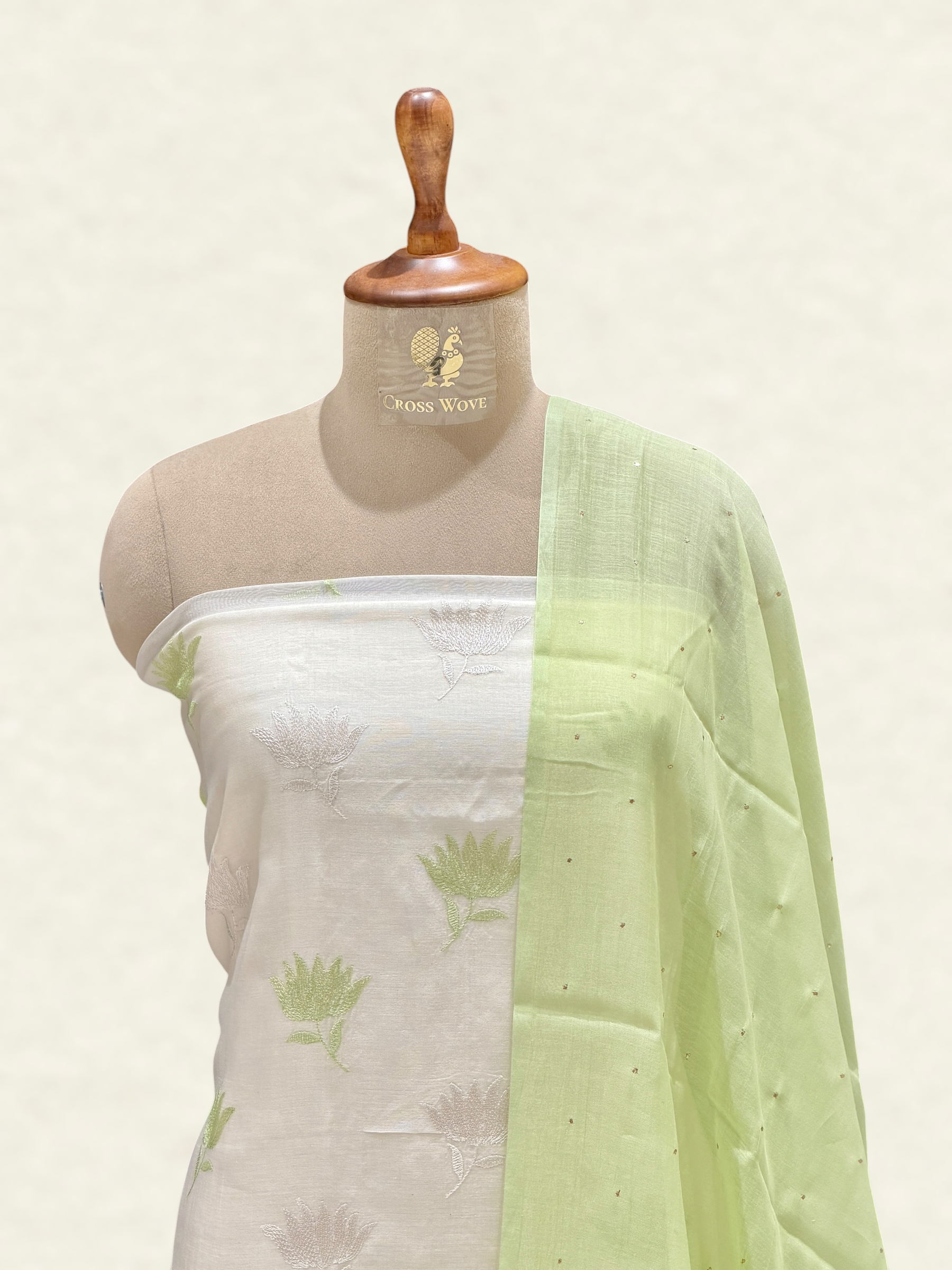 White Pure Mul Cotton Suit Set With Mukaish Work Dupatta