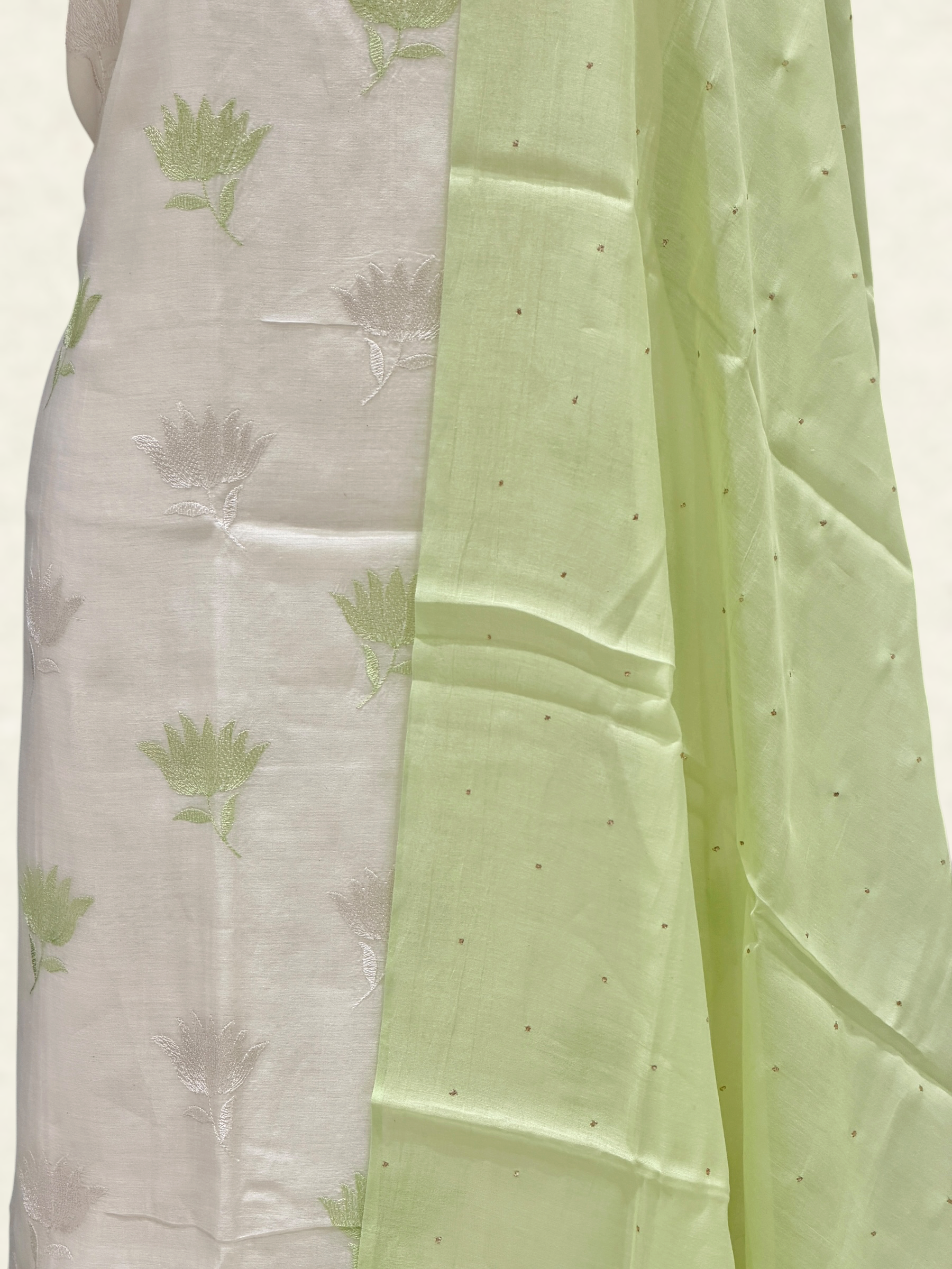 White Pure Mul Cotton Suit Set With Mukaish Work Dupatta