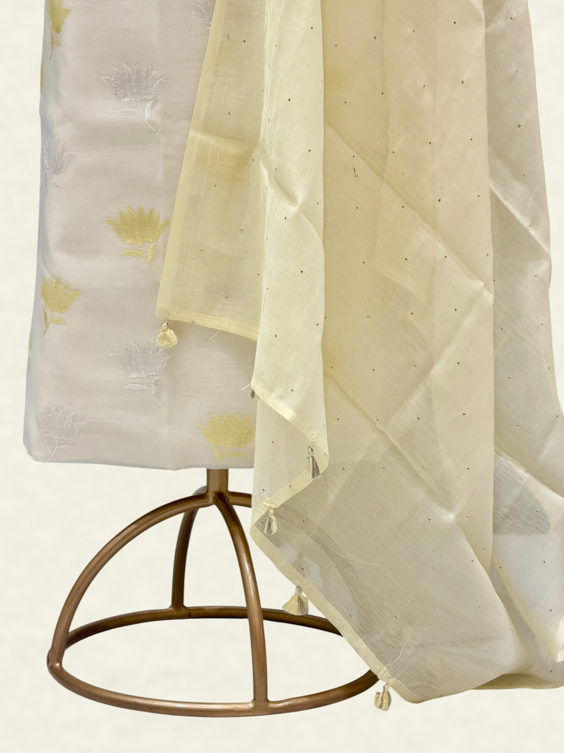 White Pure Mul Cotton Suit Set With Mukaish Work Dupatta