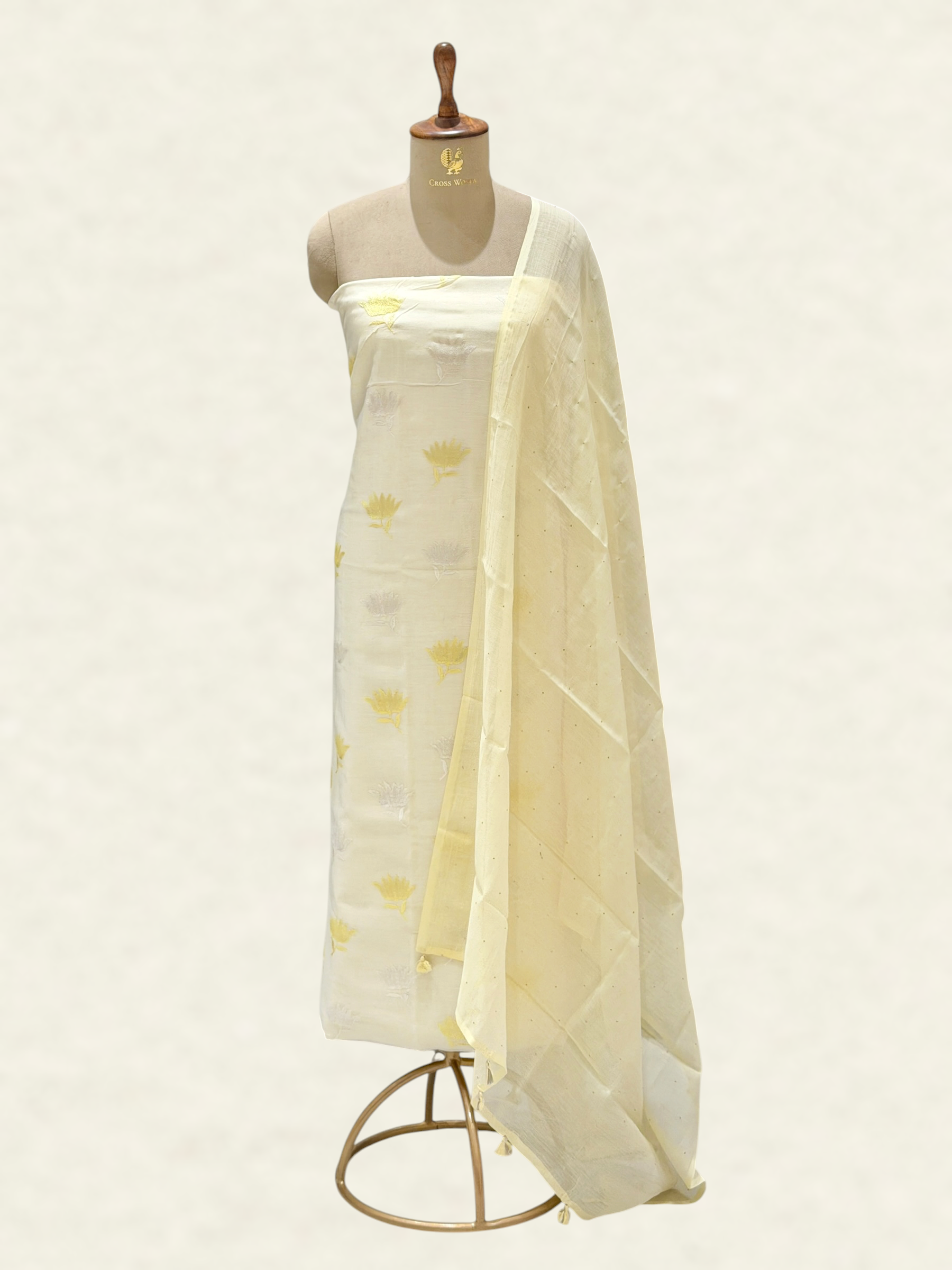 White Pure Mul Cotton Suit Set With Mukaish Work Dupatta