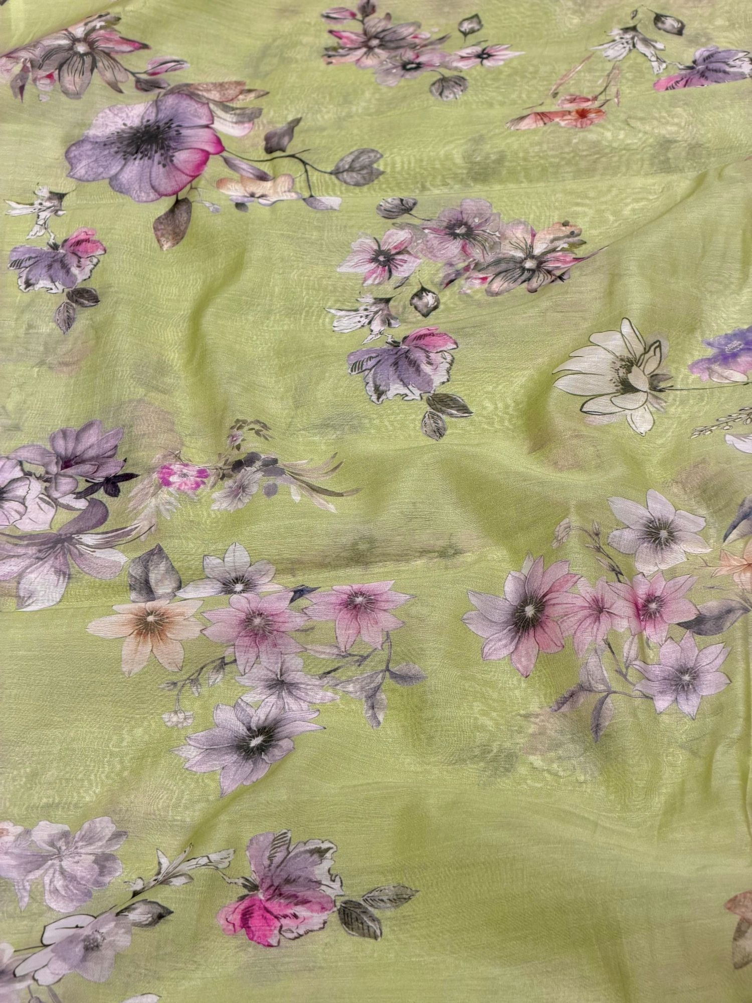 Pistachio Green Printed Mul Fabric