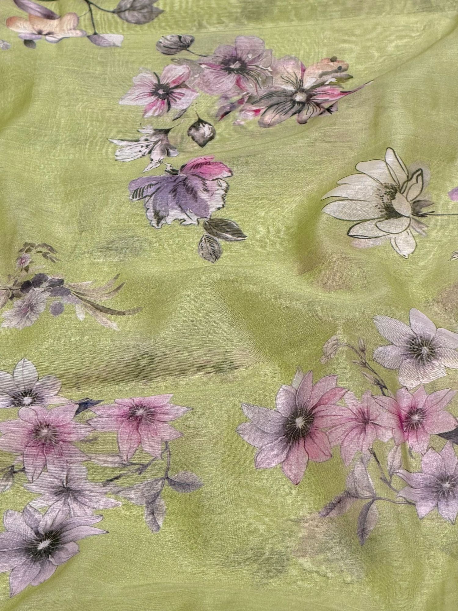 Pistachio Green Printed Mul Fabric