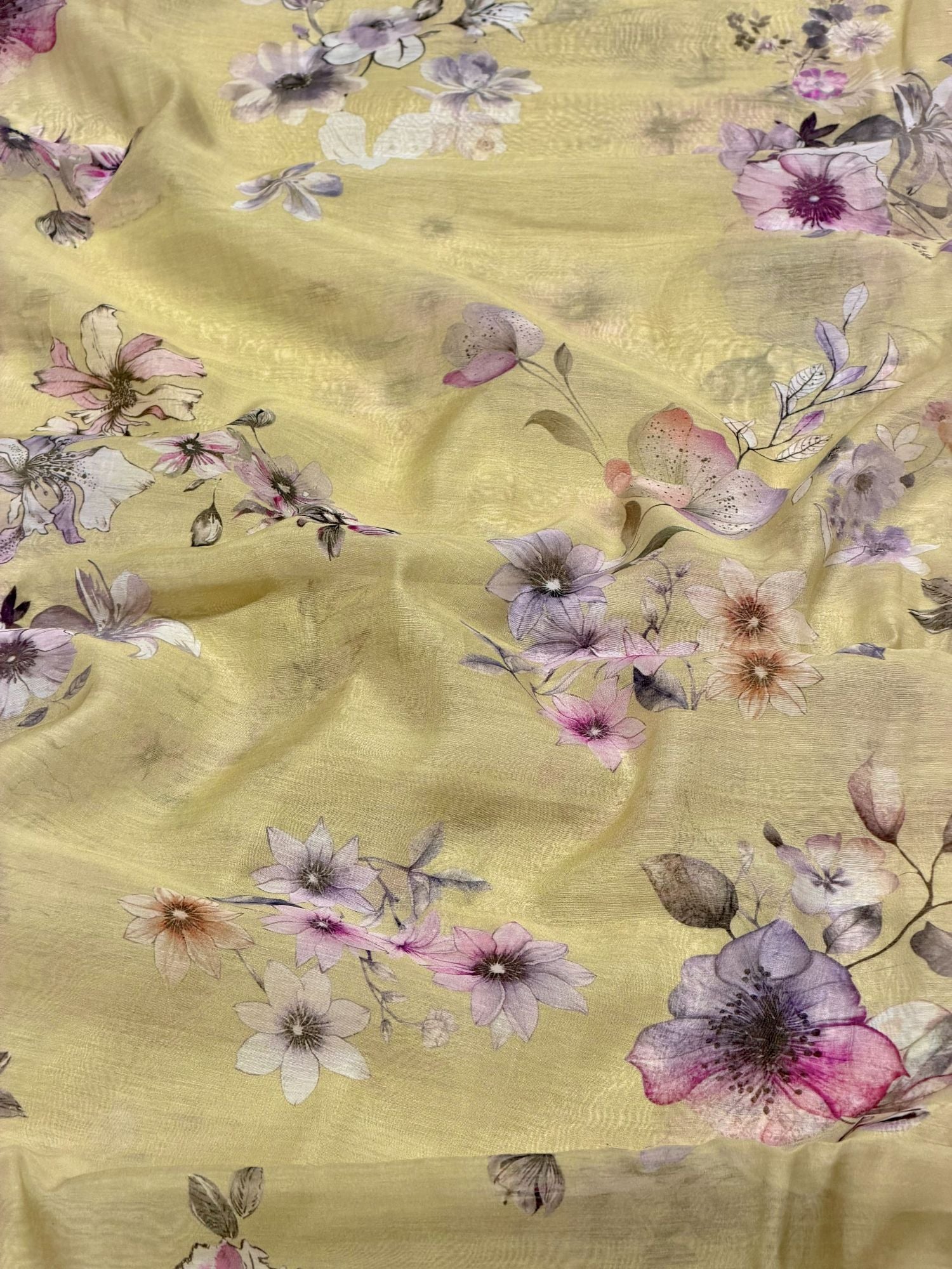 Pastel Yellow Printed Mul Fabric