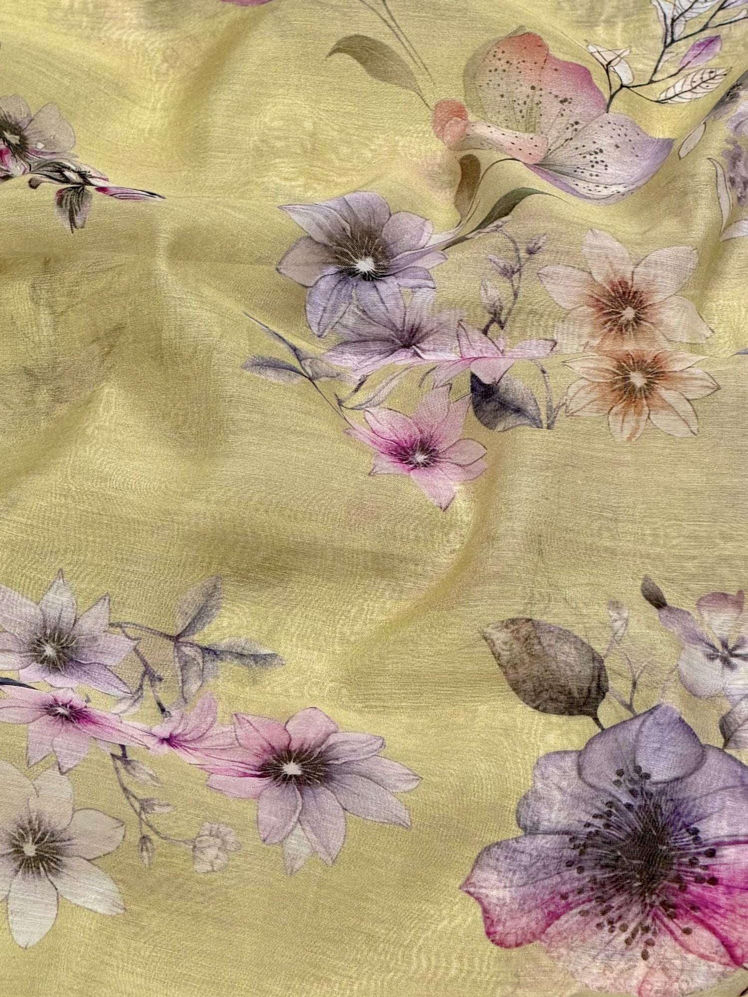 Pastel Yellow Printed Mul Fabric