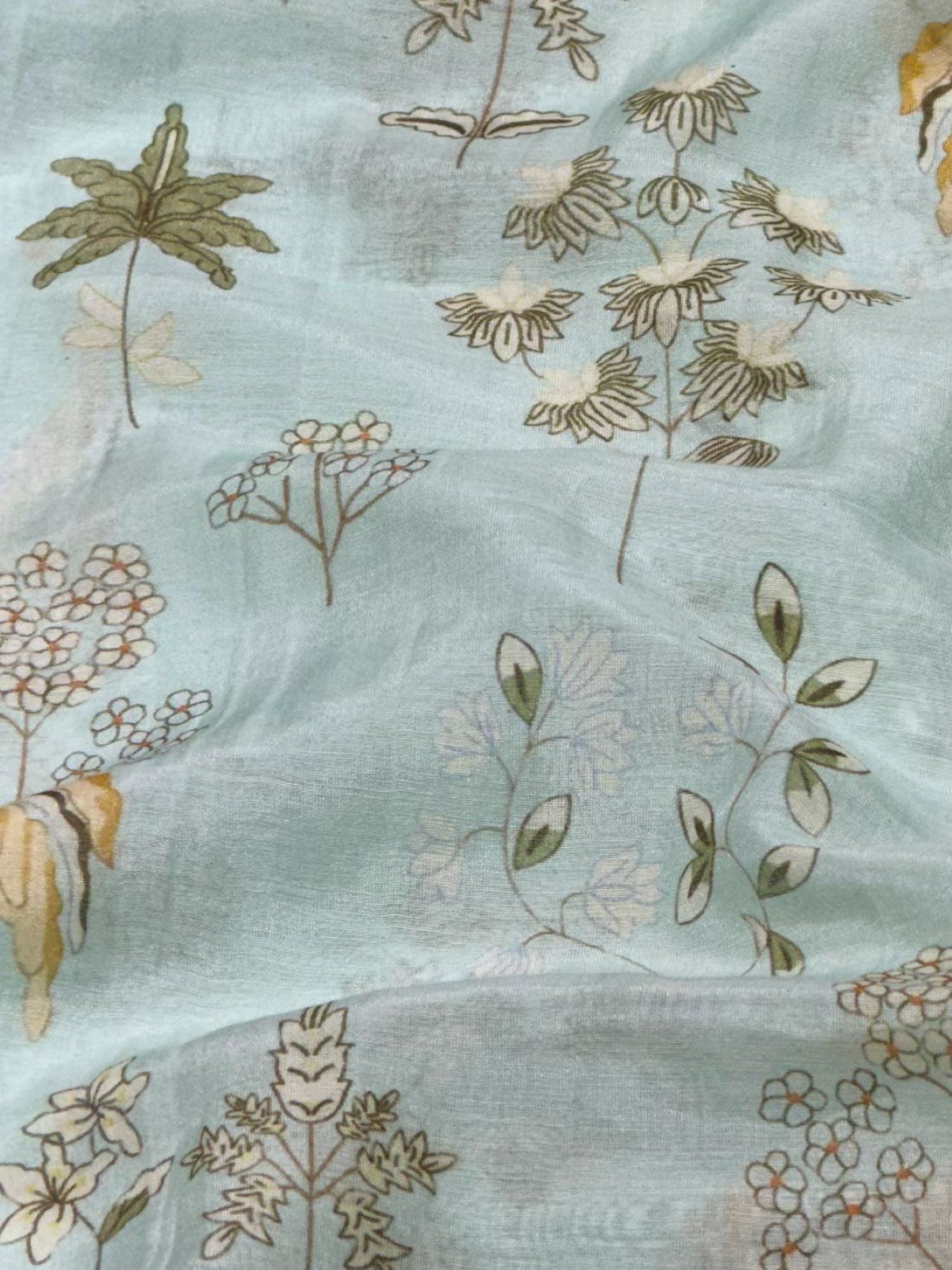 Powder Blue Printed Mul Fabric
