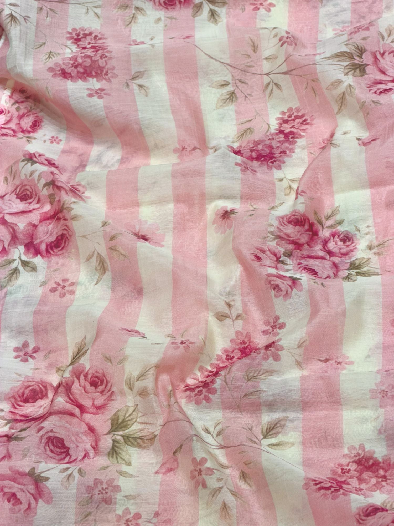 Pink & Ivory Printed Mul Fabric