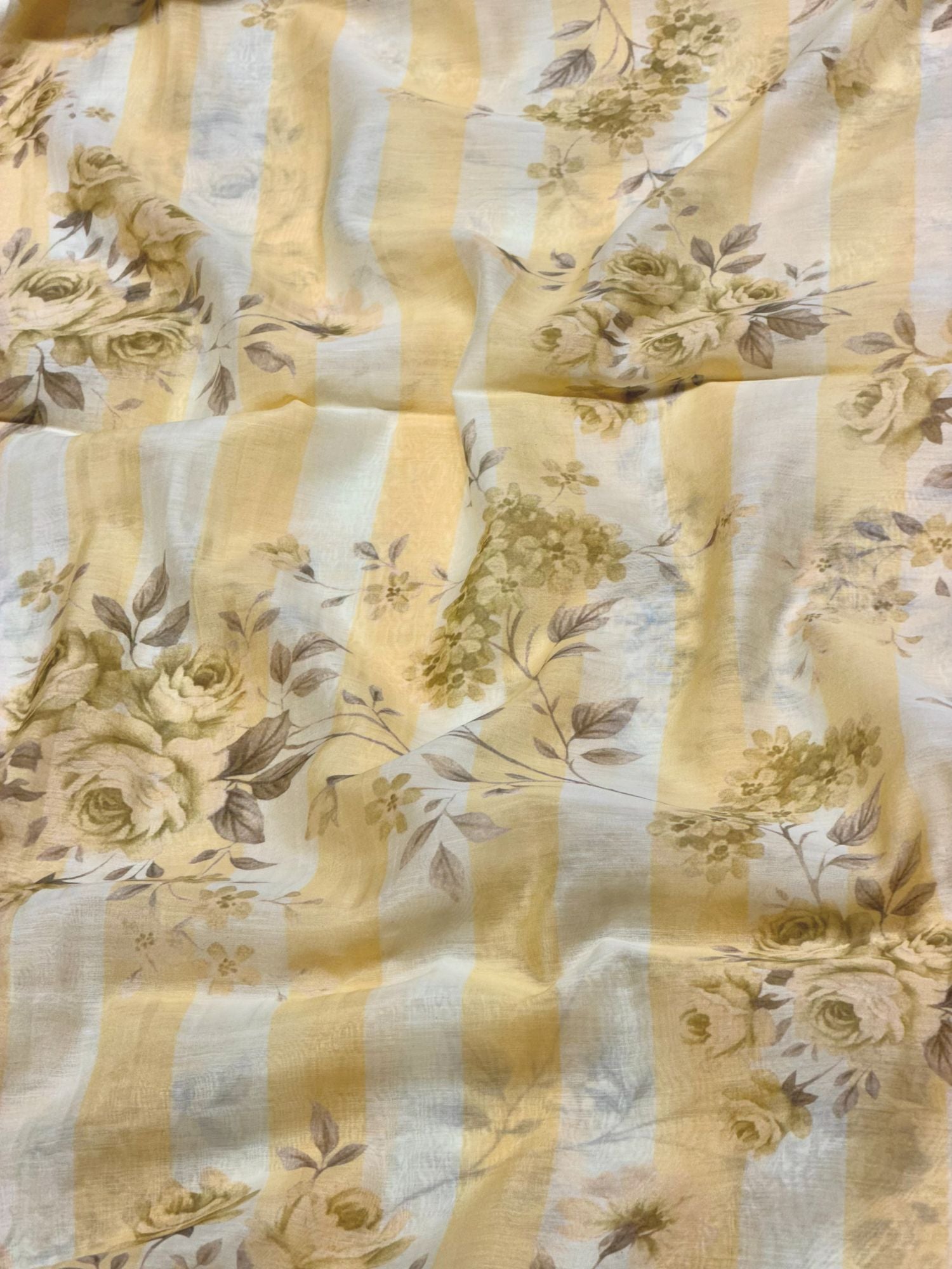 Butter Yellow & Ivory Printed Mul Fabric