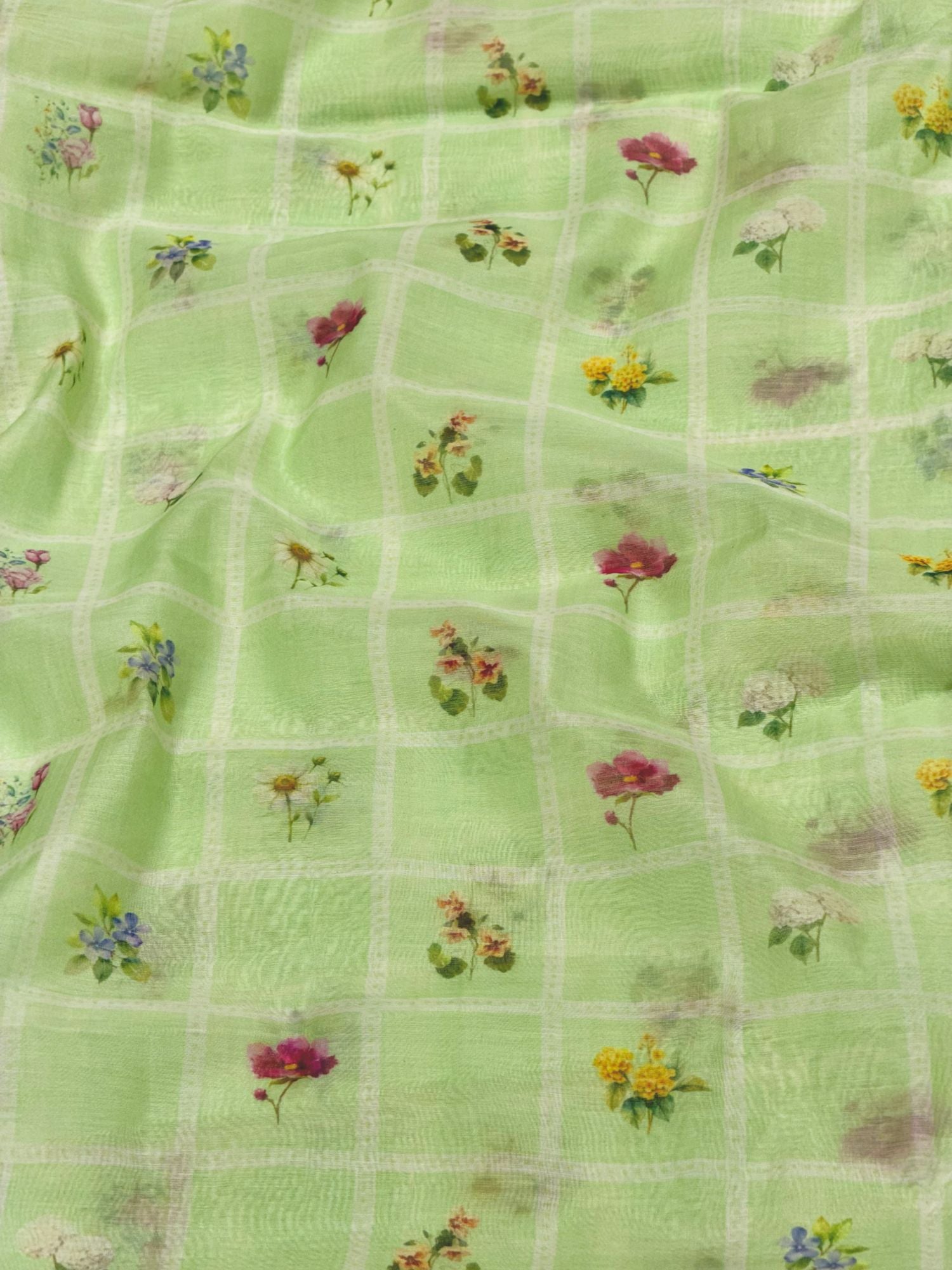 Green Printed Mul Fabric