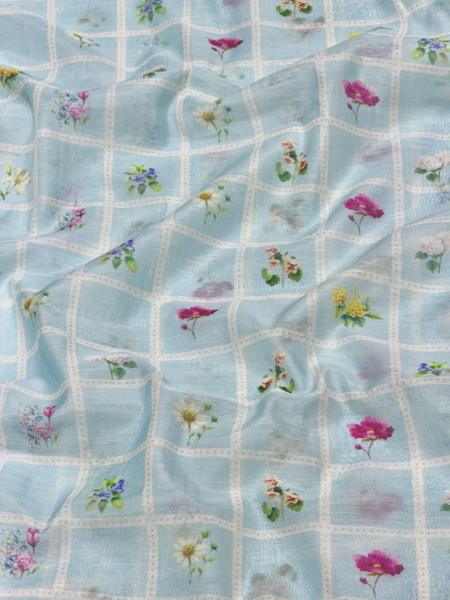 Powder Blue Printed Mul Fabric