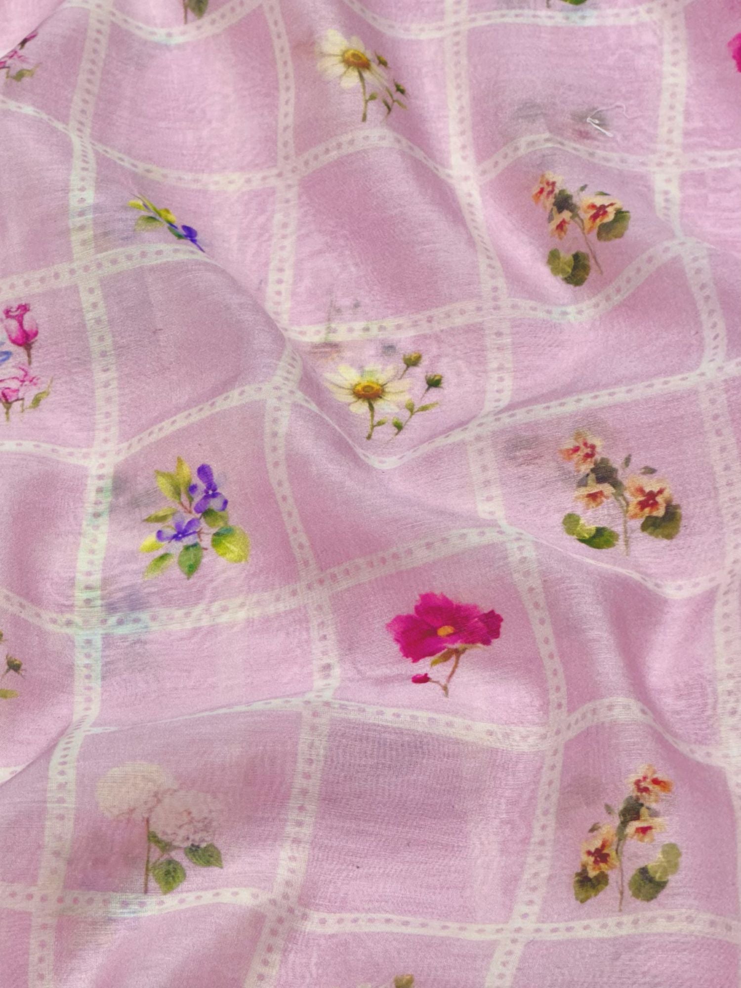 Pastel Pink Printed Mul Fabric