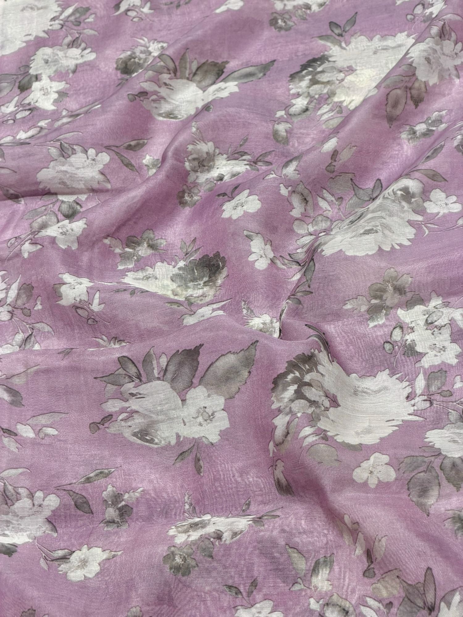 Dusty Lavender Printed Mul Fabric