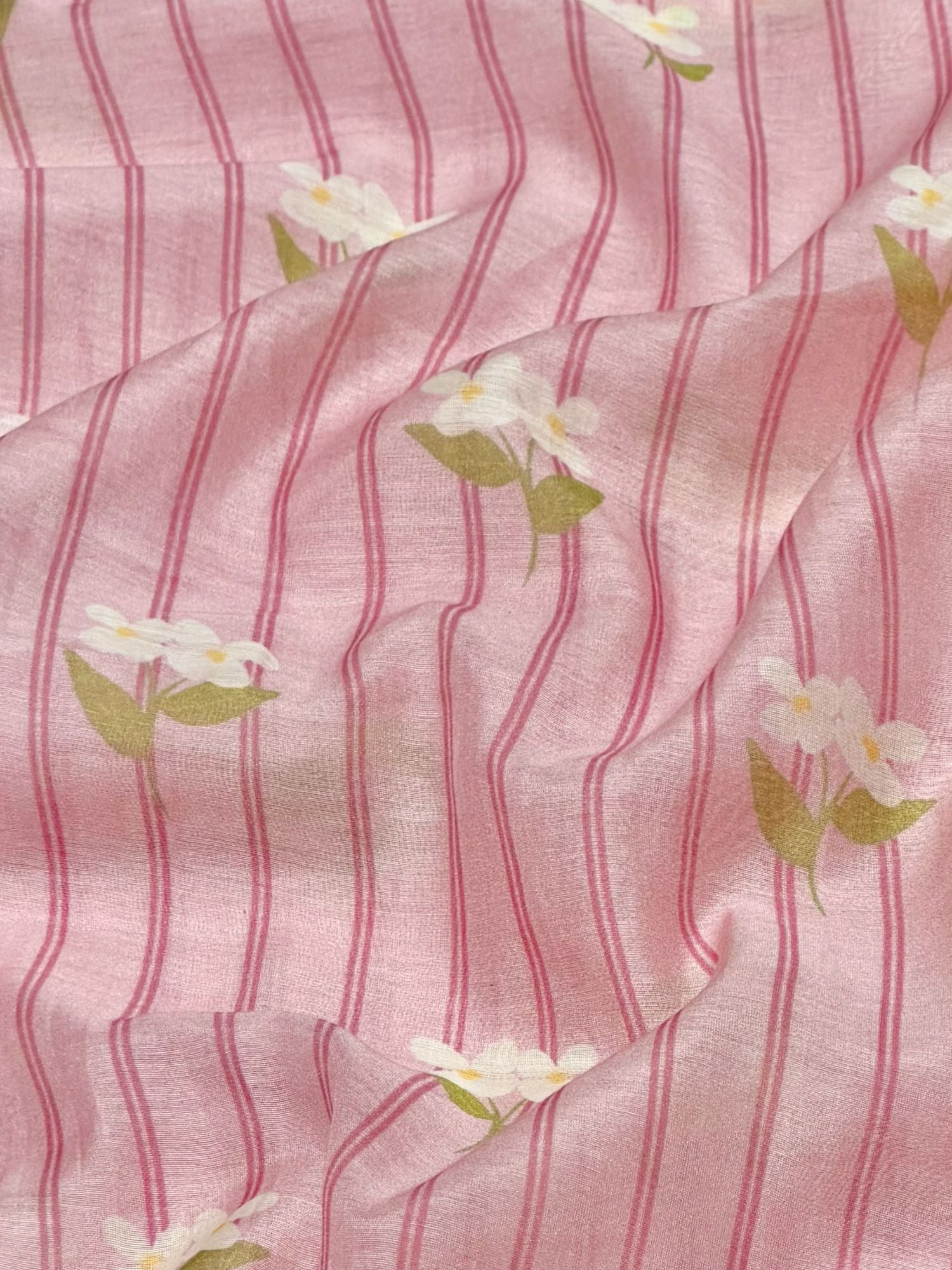 Pink Stripe Floral Mul Cotton Printed Fabric