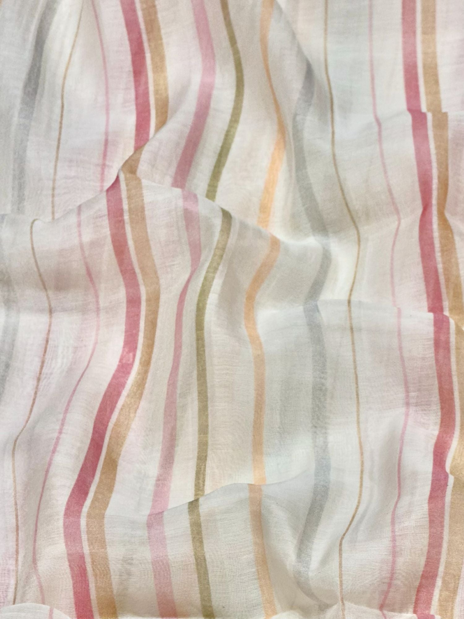 Ivory Pastel Stripe Mul Cotton Printed Fabric