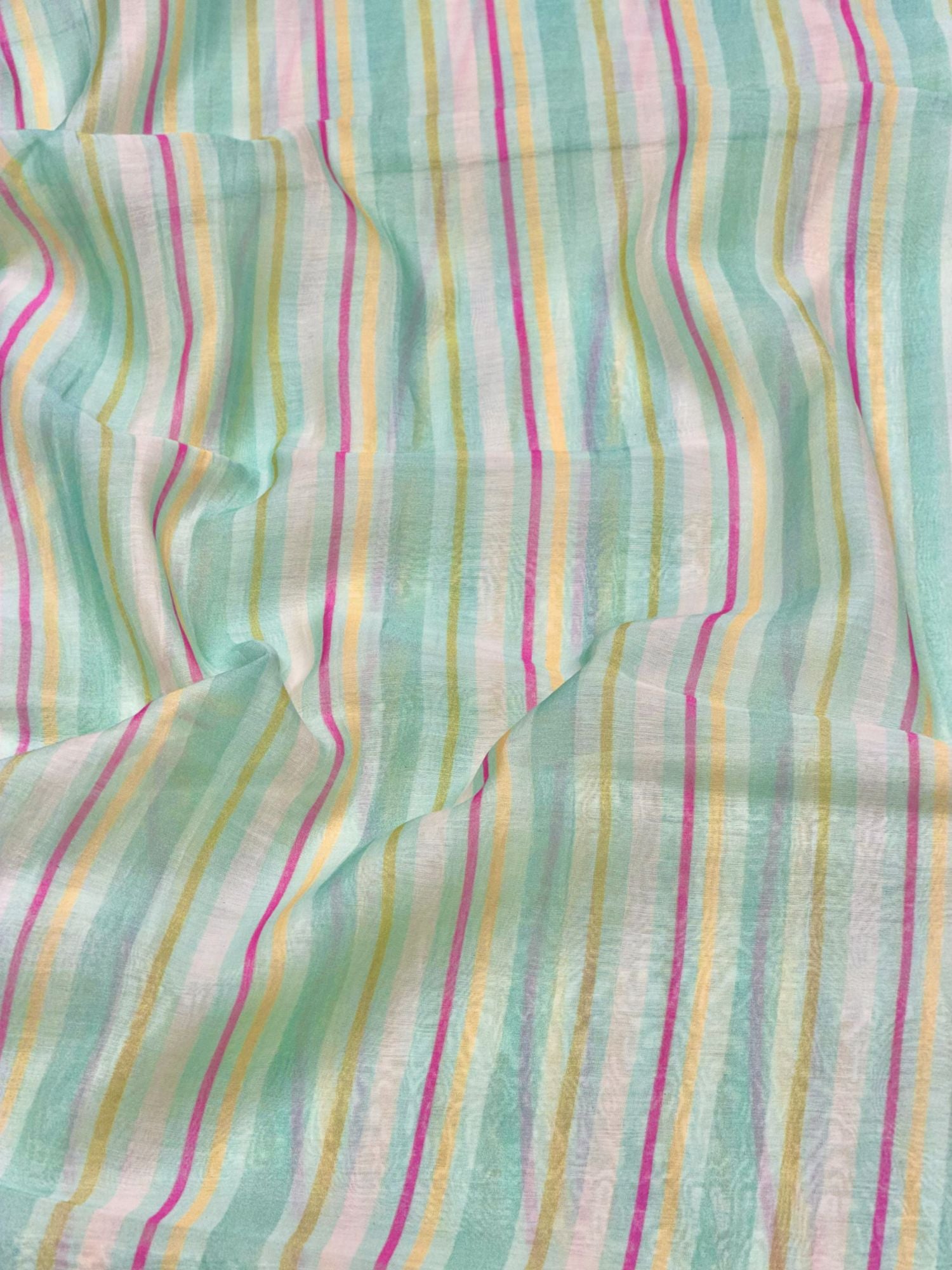 Mint Green Pastel Stripe Mul Cotton Printed Fabric