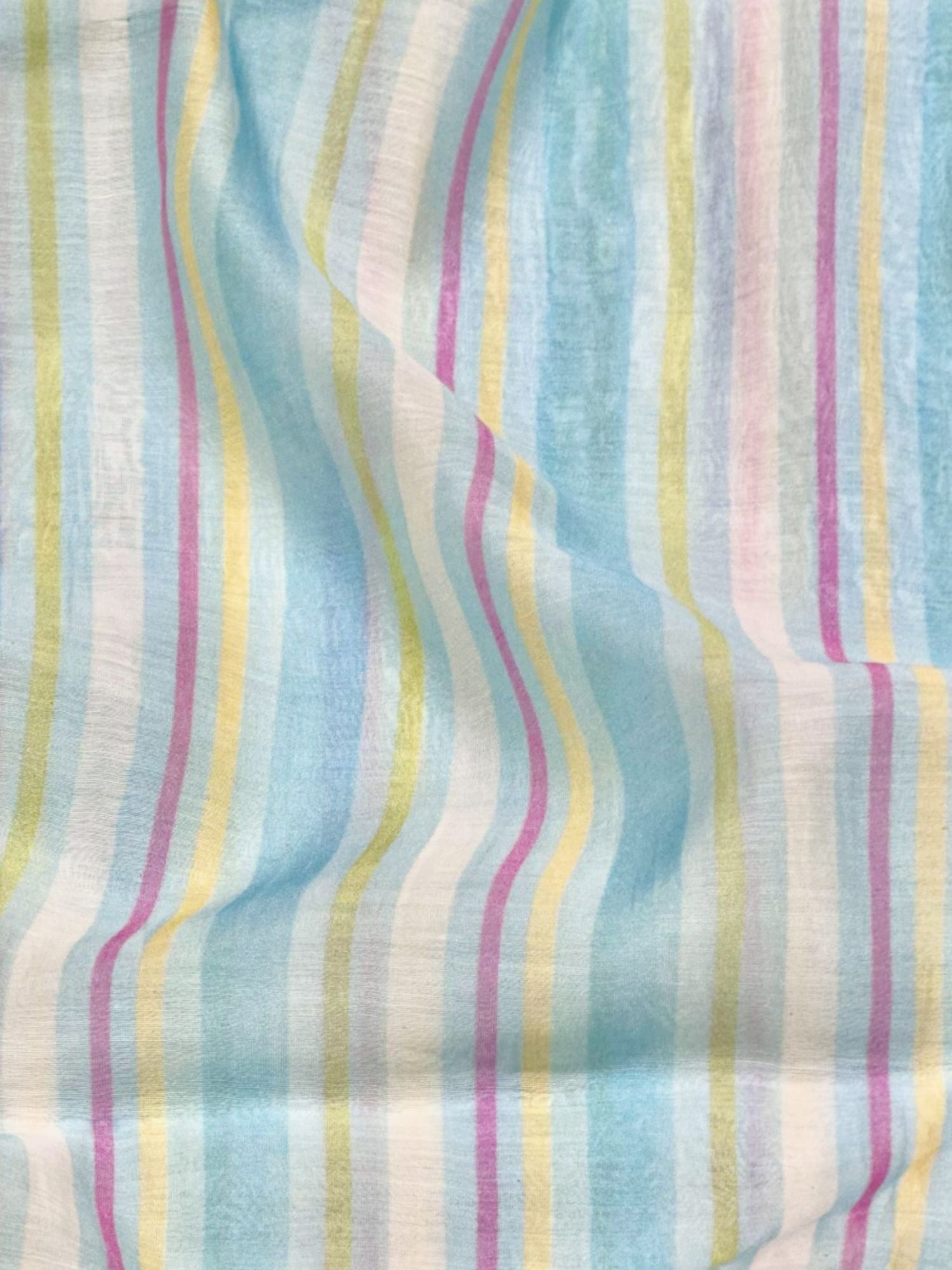 Sky Blue Pastel Stripe Mul Cotton Printed Fabric