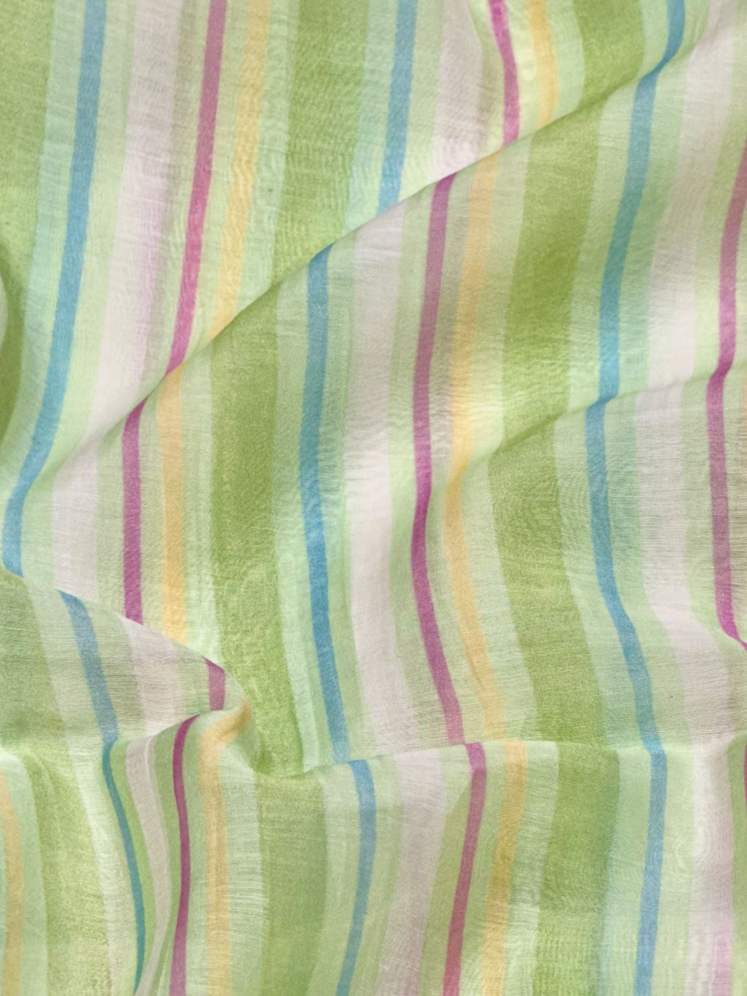 Lime Pastel Stripe Mul Cotton Printed Fabric