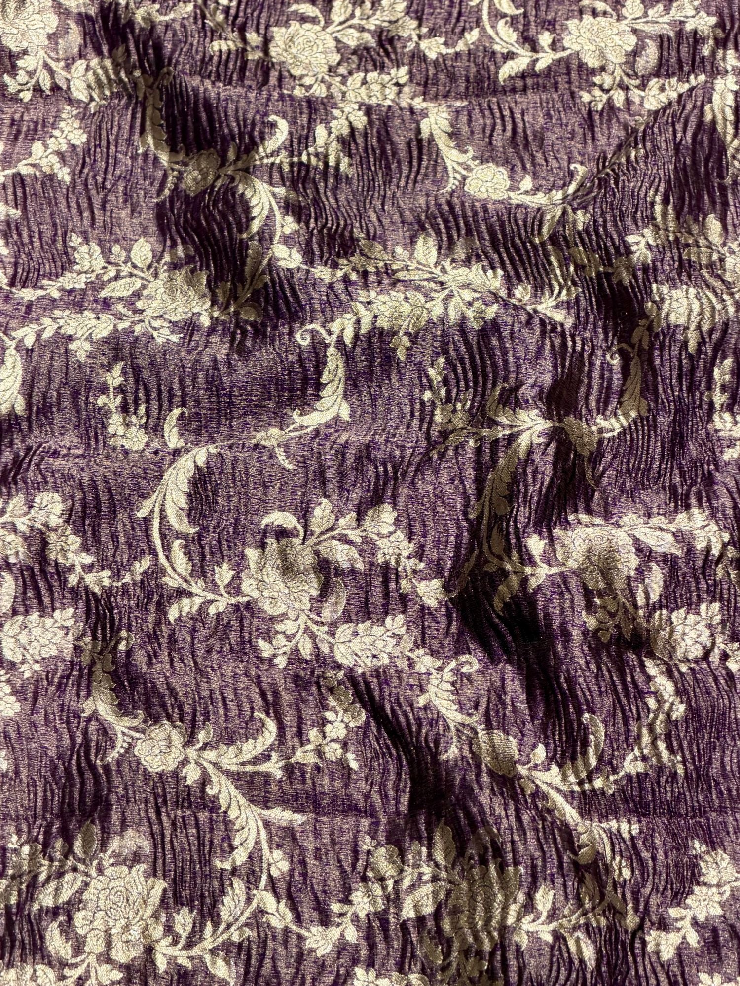Purple Floral Crush Tissue Silk Fabric