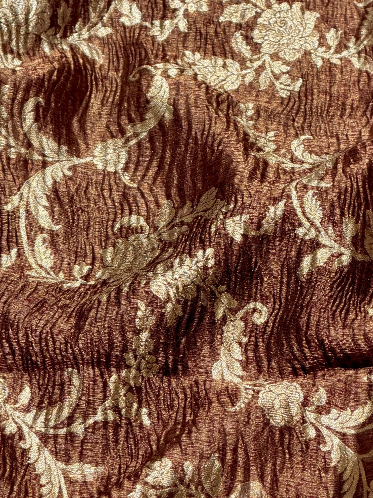 Copper Brown Floral Crush Tissue Silk Fabric